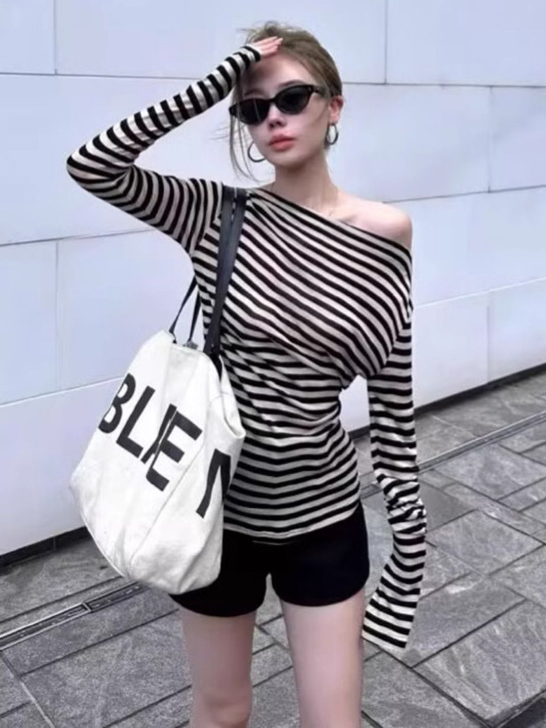 DressBerry Multi Or Variegate Stripes Boat Neck Cotton T-shirt