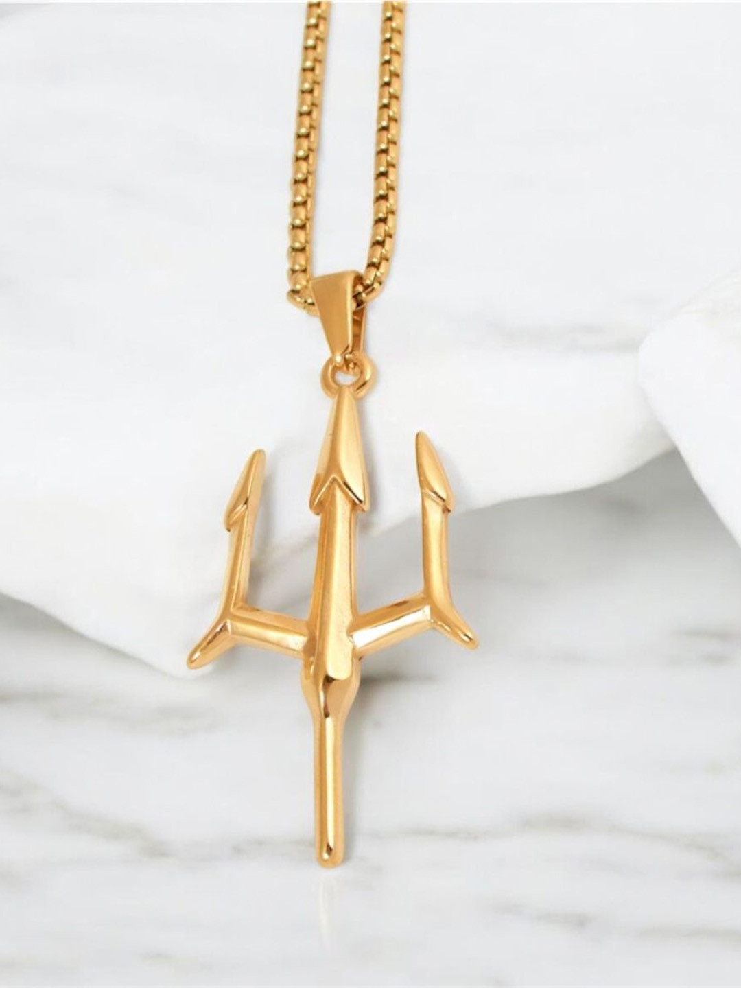 Nitant Men Gold-Plated Trident Inspired Pendant with Chain