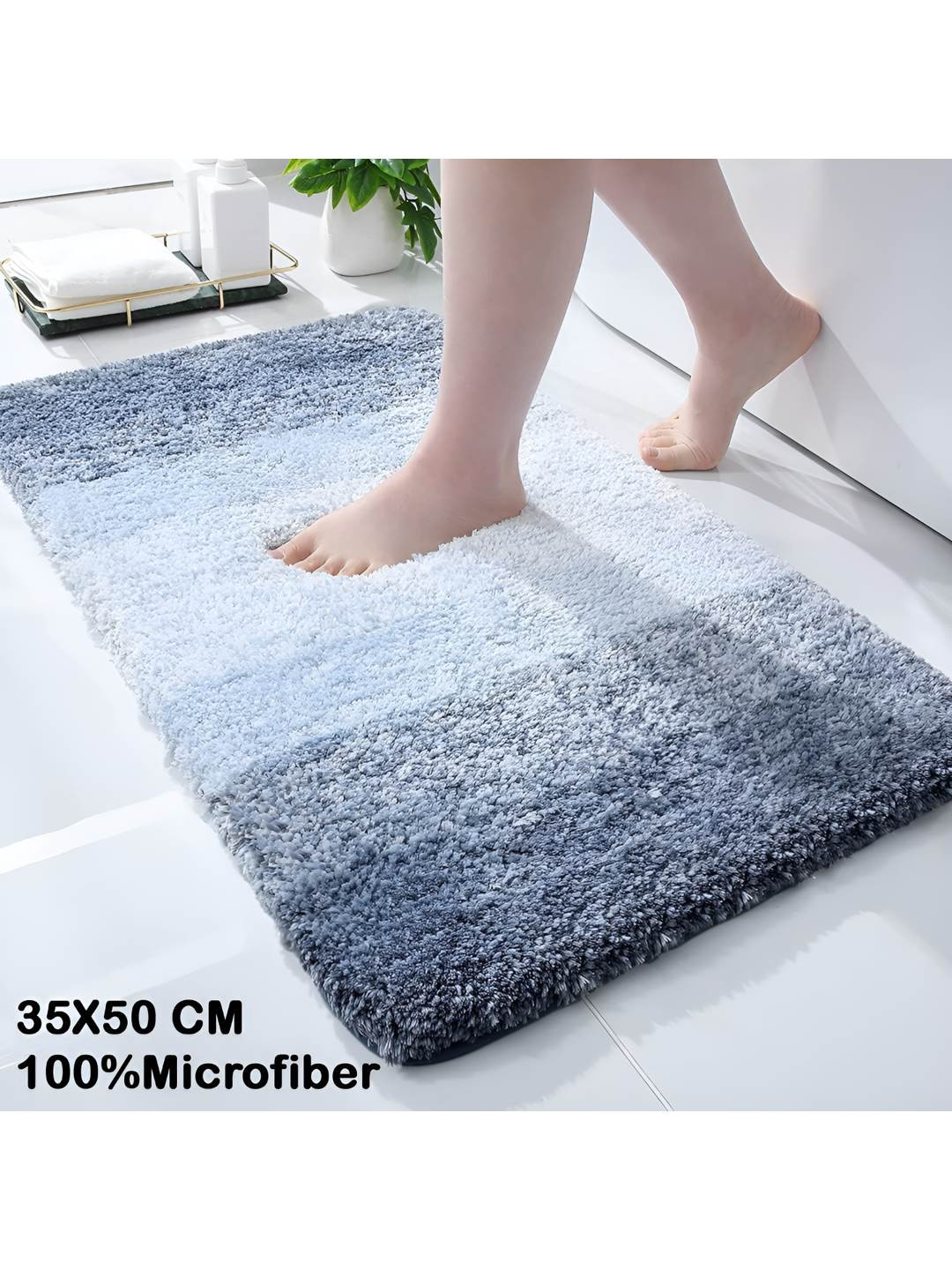 GBL COLLECTION Grey Striped Water Resistant Bath Rugs