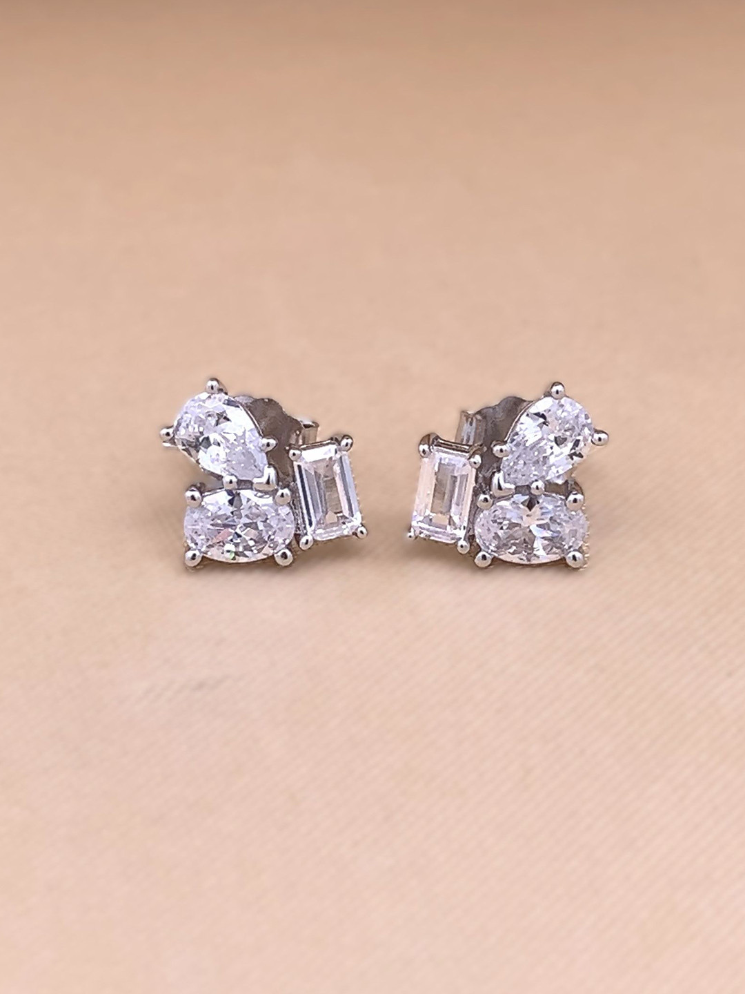 EZURR 925 Silver Triad of Beauty Stud Earrings
