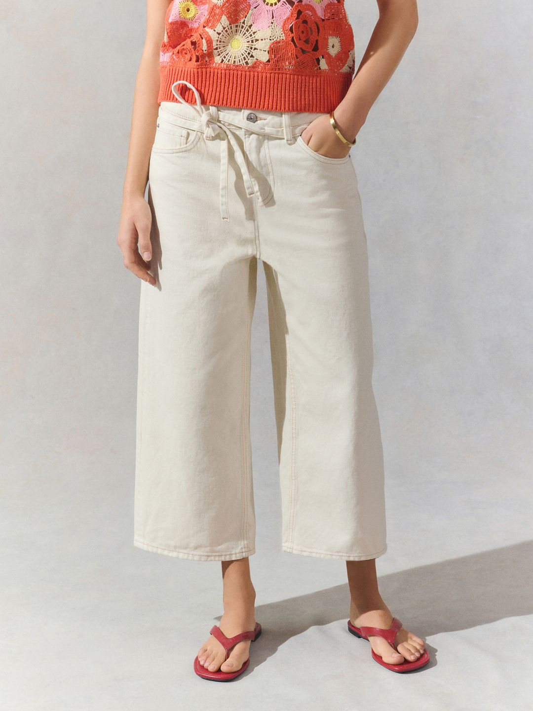 NEXT Women Pure Cotton Wide Leg Cropped Jeans