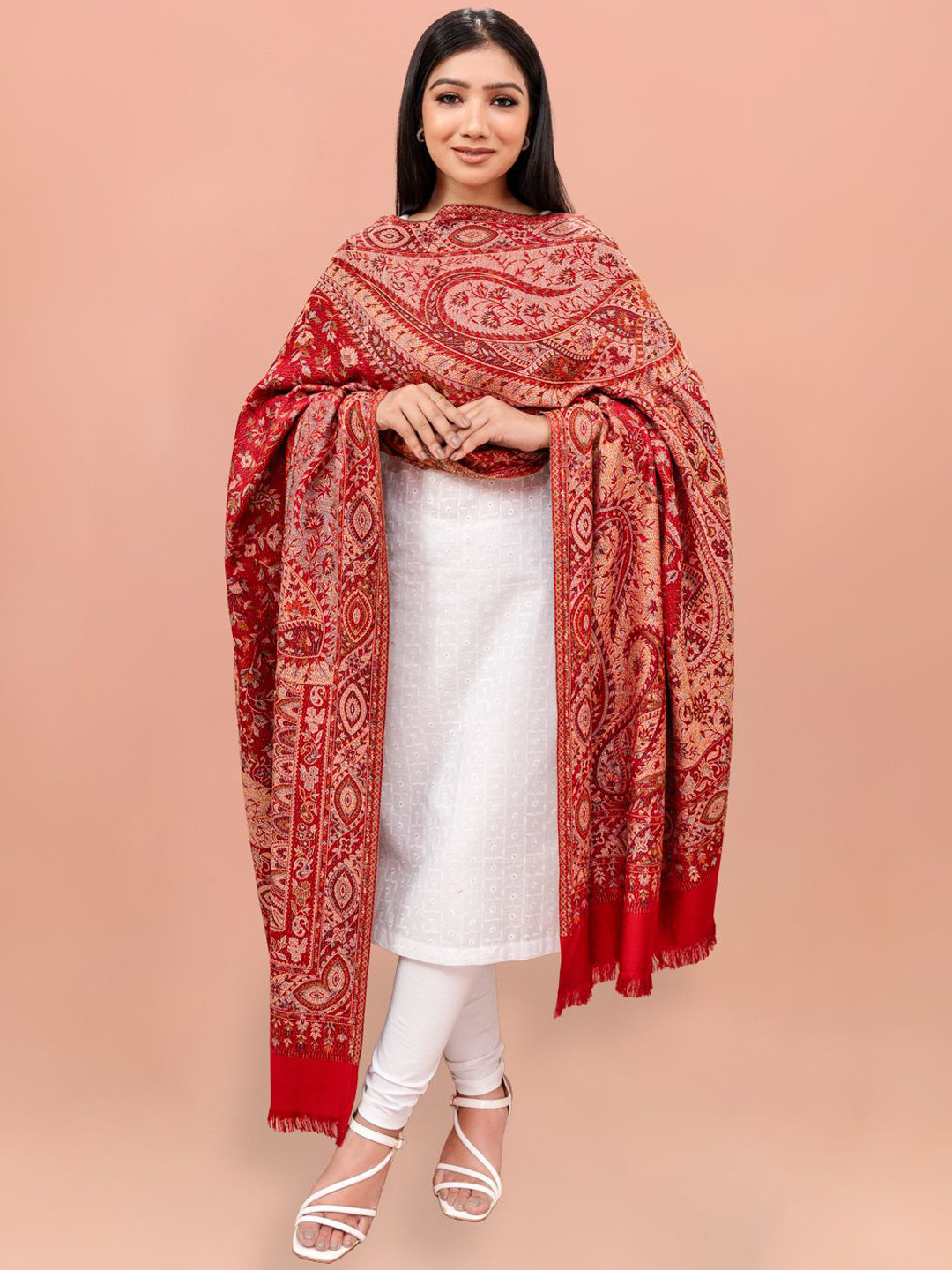 Kala Maison Women Maison Floral Printed Classic Jamawar Pure Wool Shawl