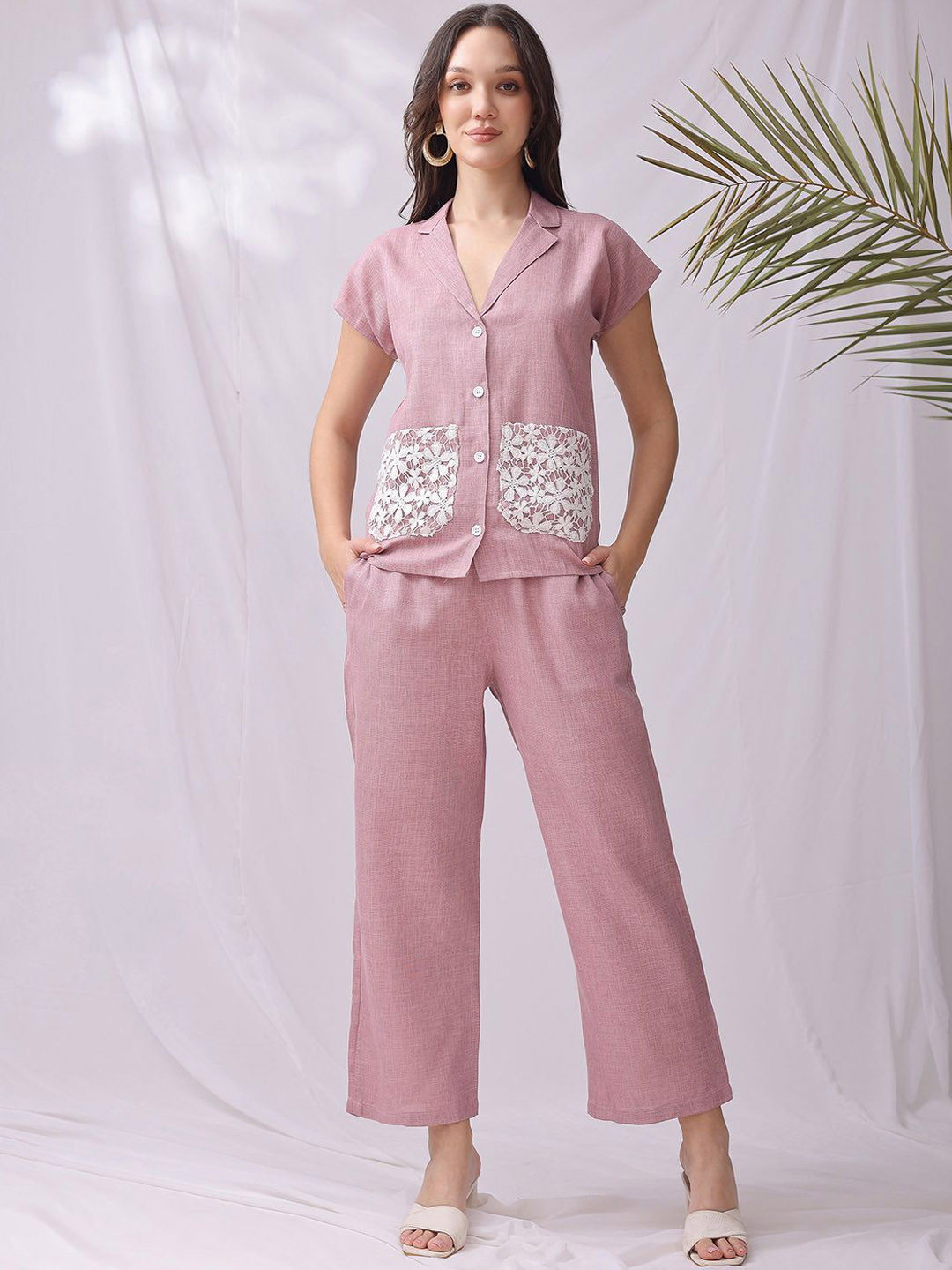 BEYOND ETHNIC Self Design Shirt & Trousers Co-Ord Set