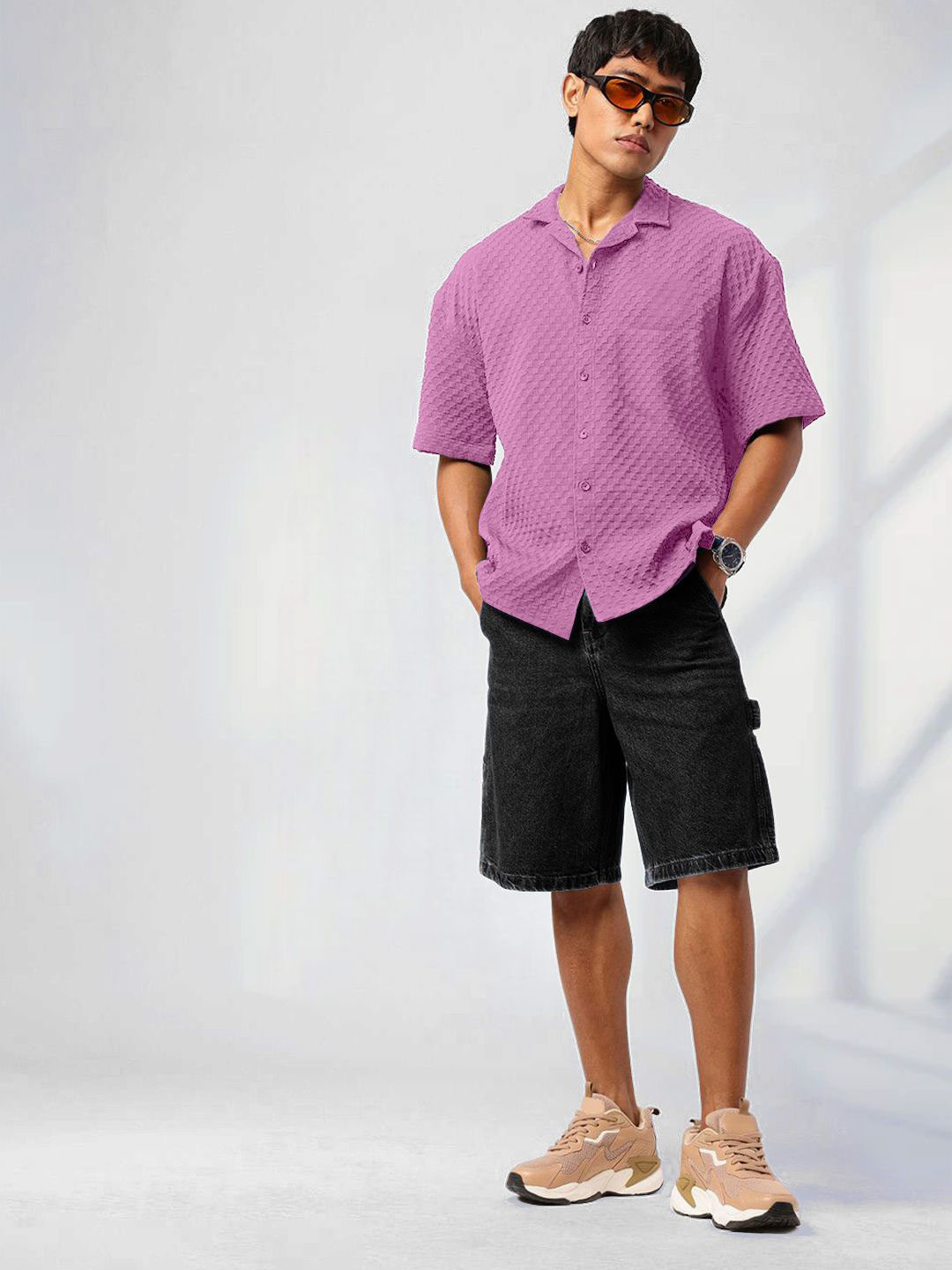 Tee Projekt Standard Geometric Self Design Short Sleeves Casual Popcorn Shirt