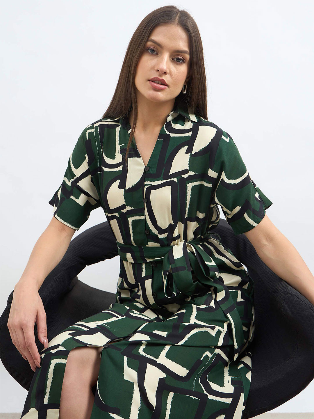 SALT ATTIRE Women 1Abstract Printed Knee Length Shirt Dress