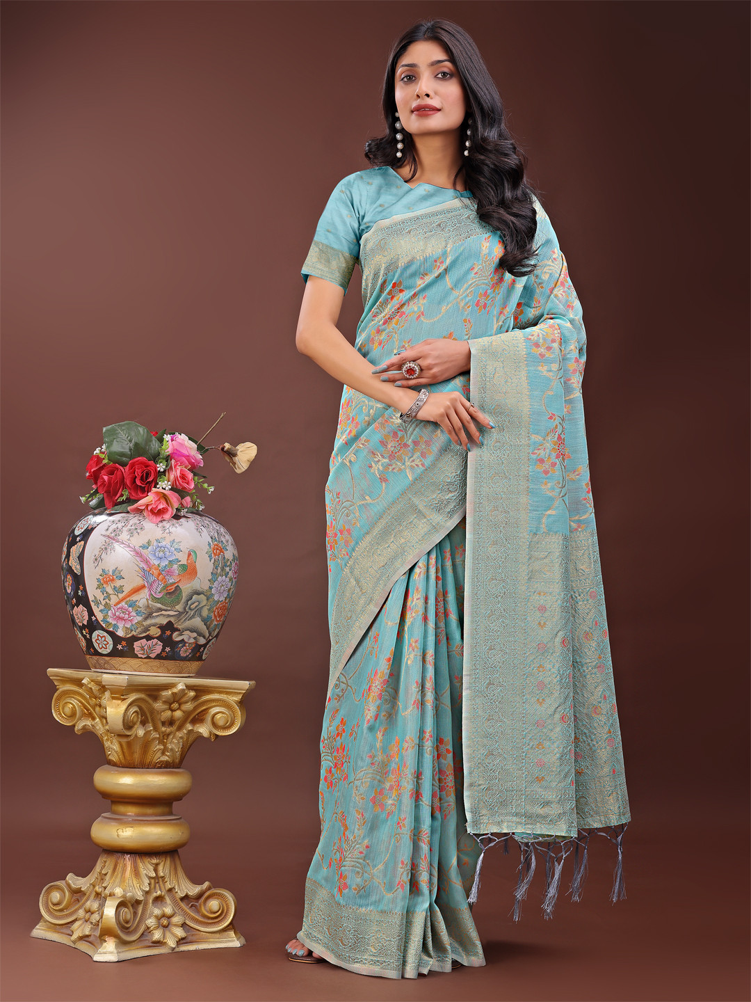 LeeliPeeri Floral Woven Design Soft Litchi Silk Designer Saree
