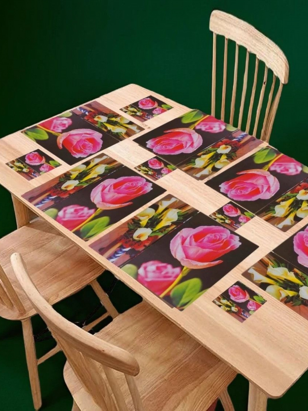 Aura 6Pcs Black & Pink Printed Table Placemats