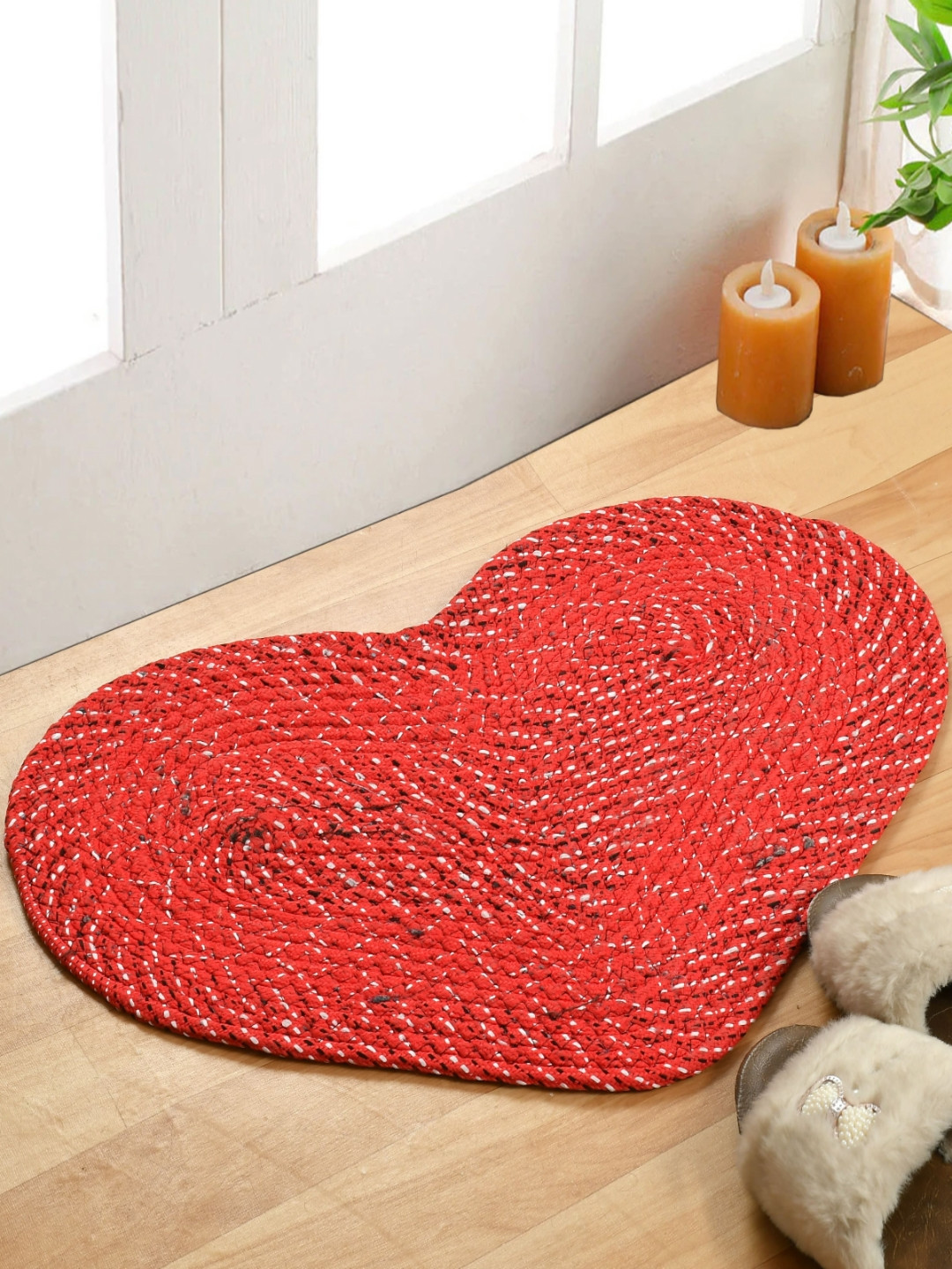 FINE TEX WORLD Red Heart-Shaped Soft & Thick Anti-Skid Doormat