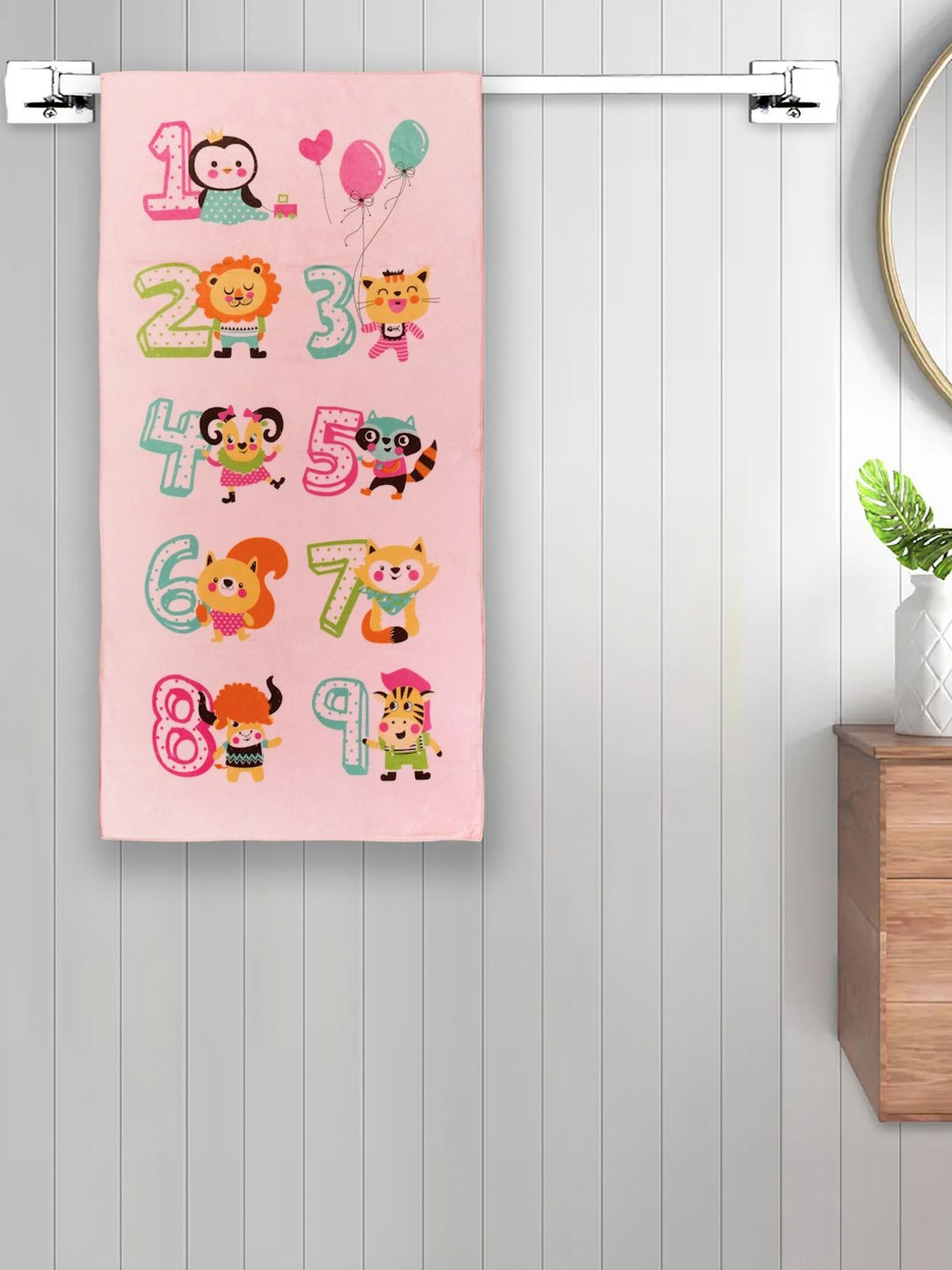 Myntra Elegant Homes Kids Pink & Orange Colored Printed Cotton 420 GSM Bath Towel