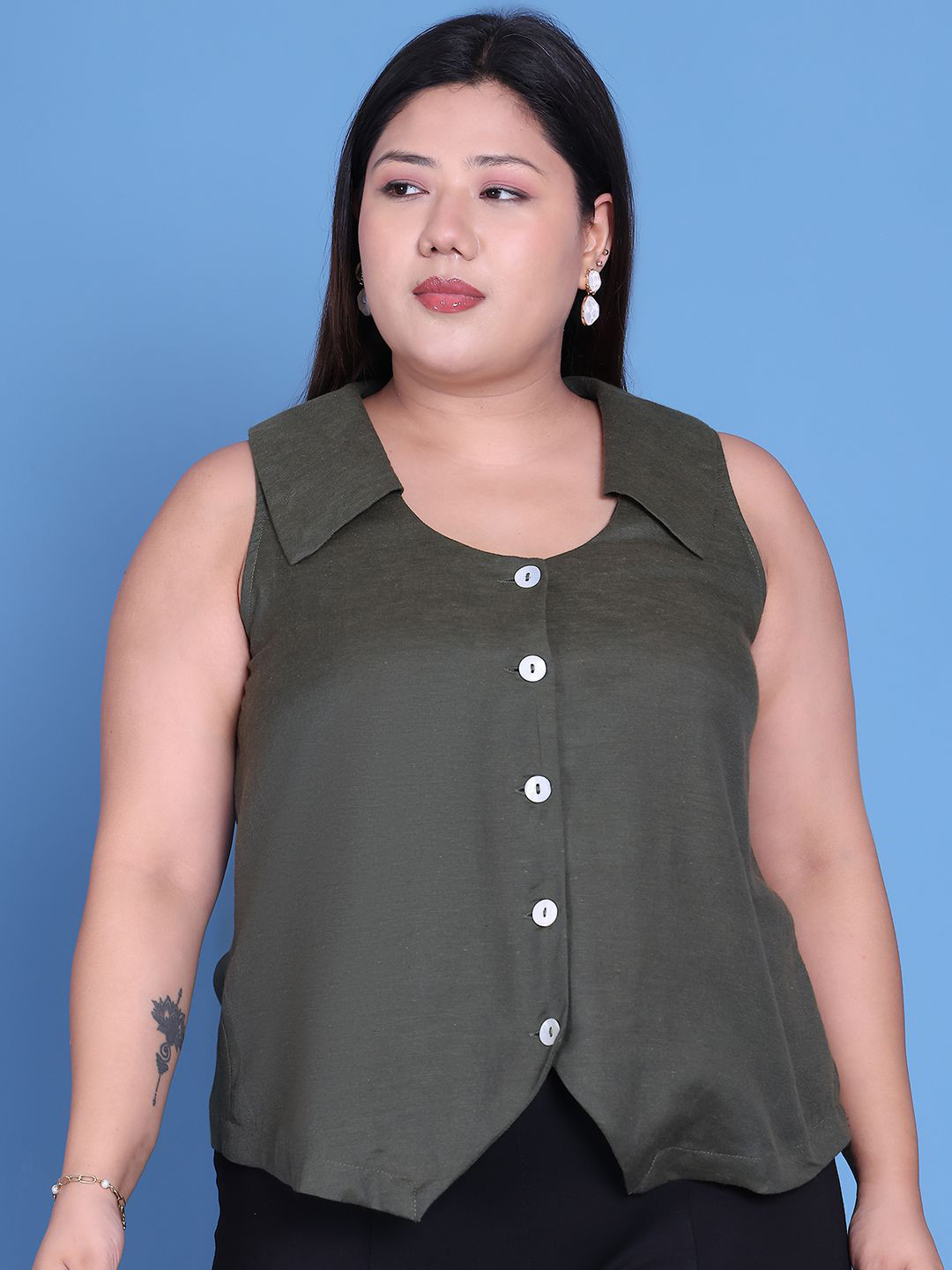 theRebelinme Women Plus Size Linen Shirt Style Top