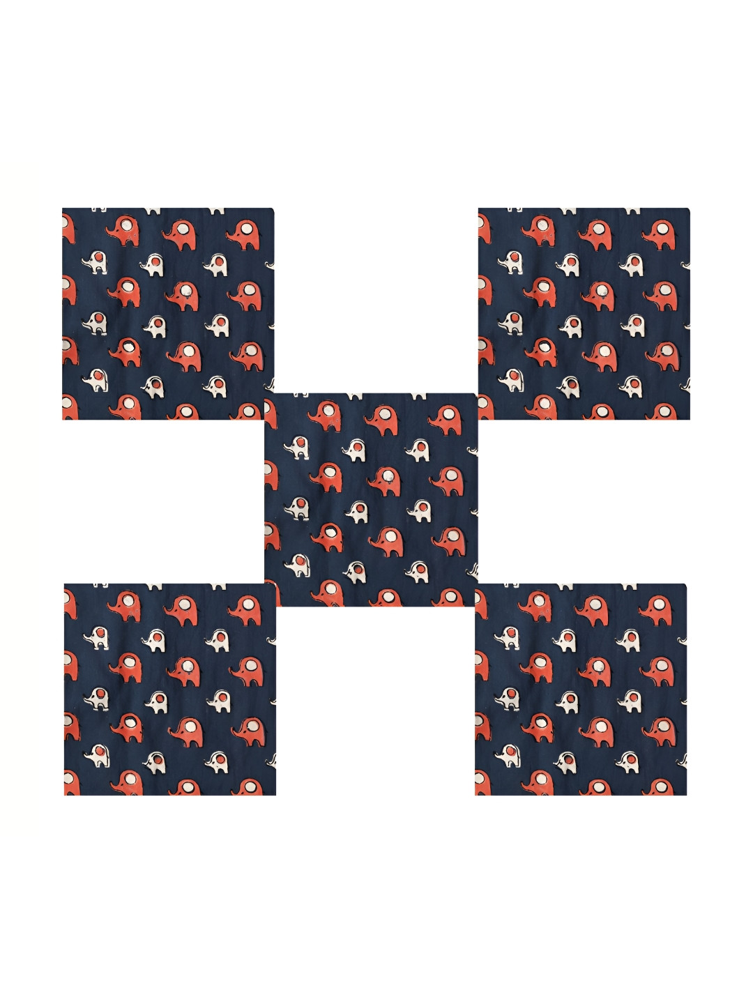 HANDICRAFT PALACE 6Pcs Blue & Red Elephant Block Printed Cotton Dinner Table Napkins
