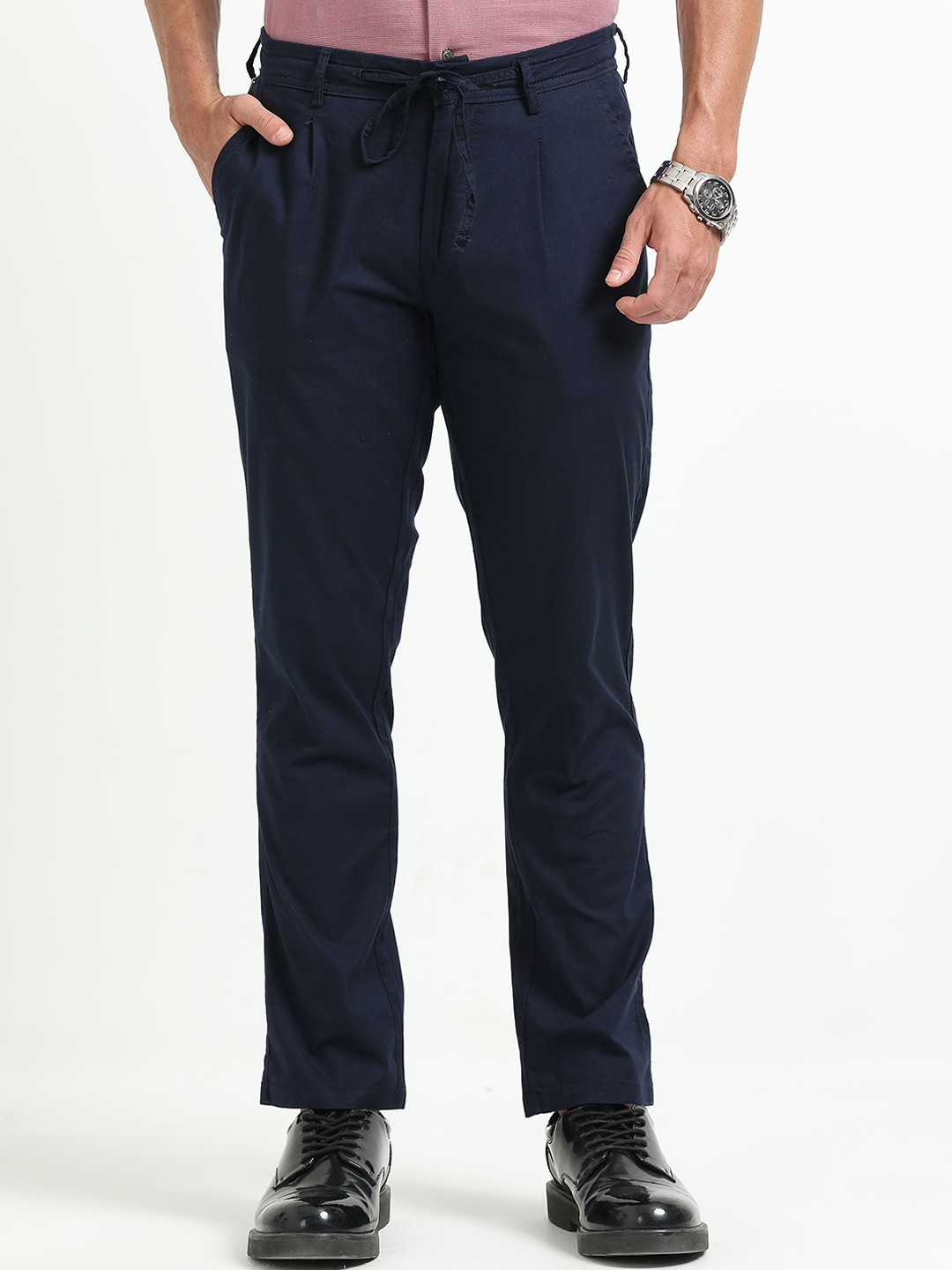 MARTIN SMITH Men Cotton Comfort Pleated Regular Trousers