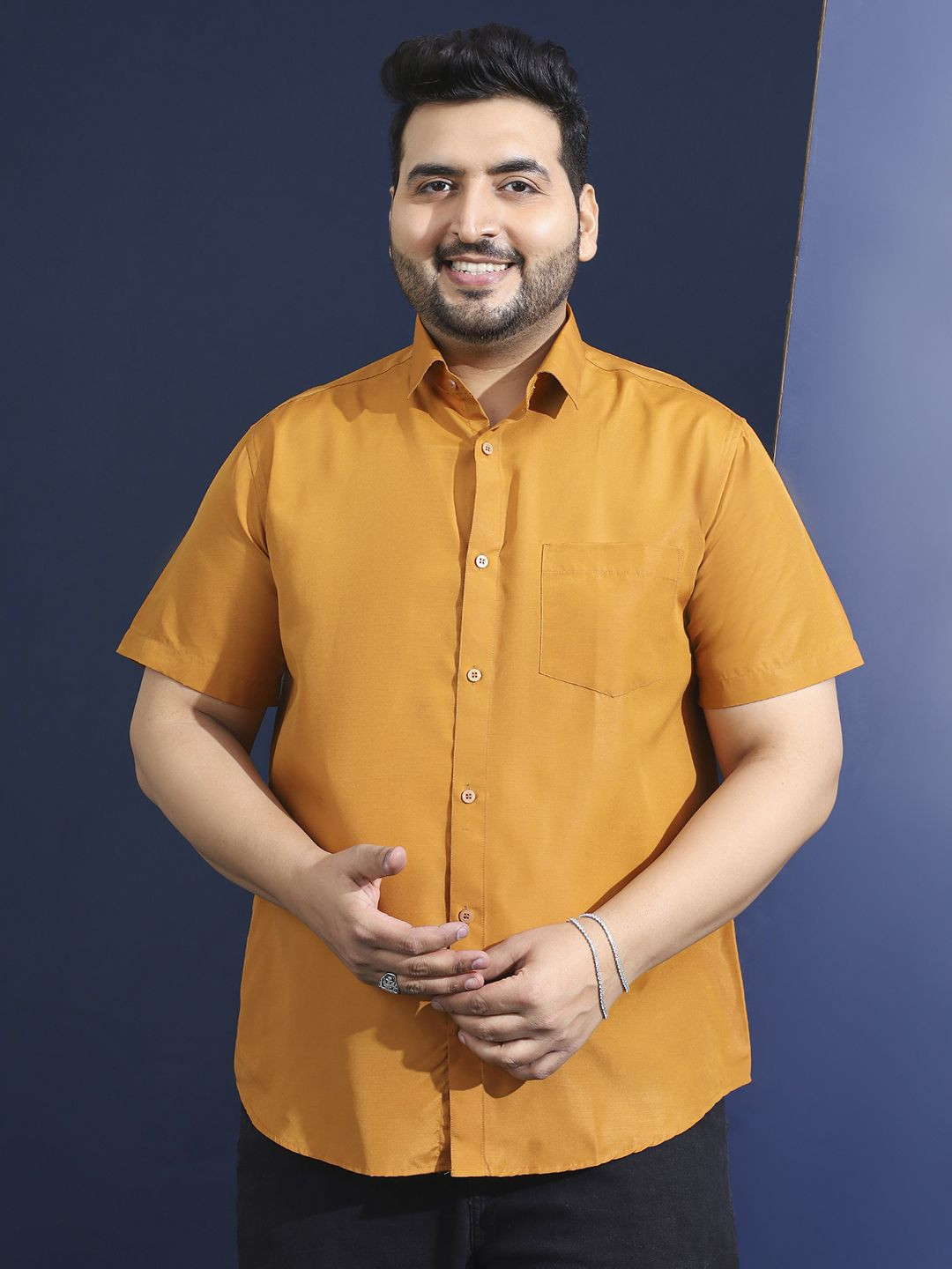 bigbanana Men Plus Size Musatrd Solid Shirt