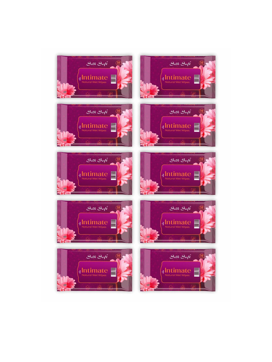 Silk Soft Set Of 10 Intimate Natural Wet Wipes - 10 Wipes Each