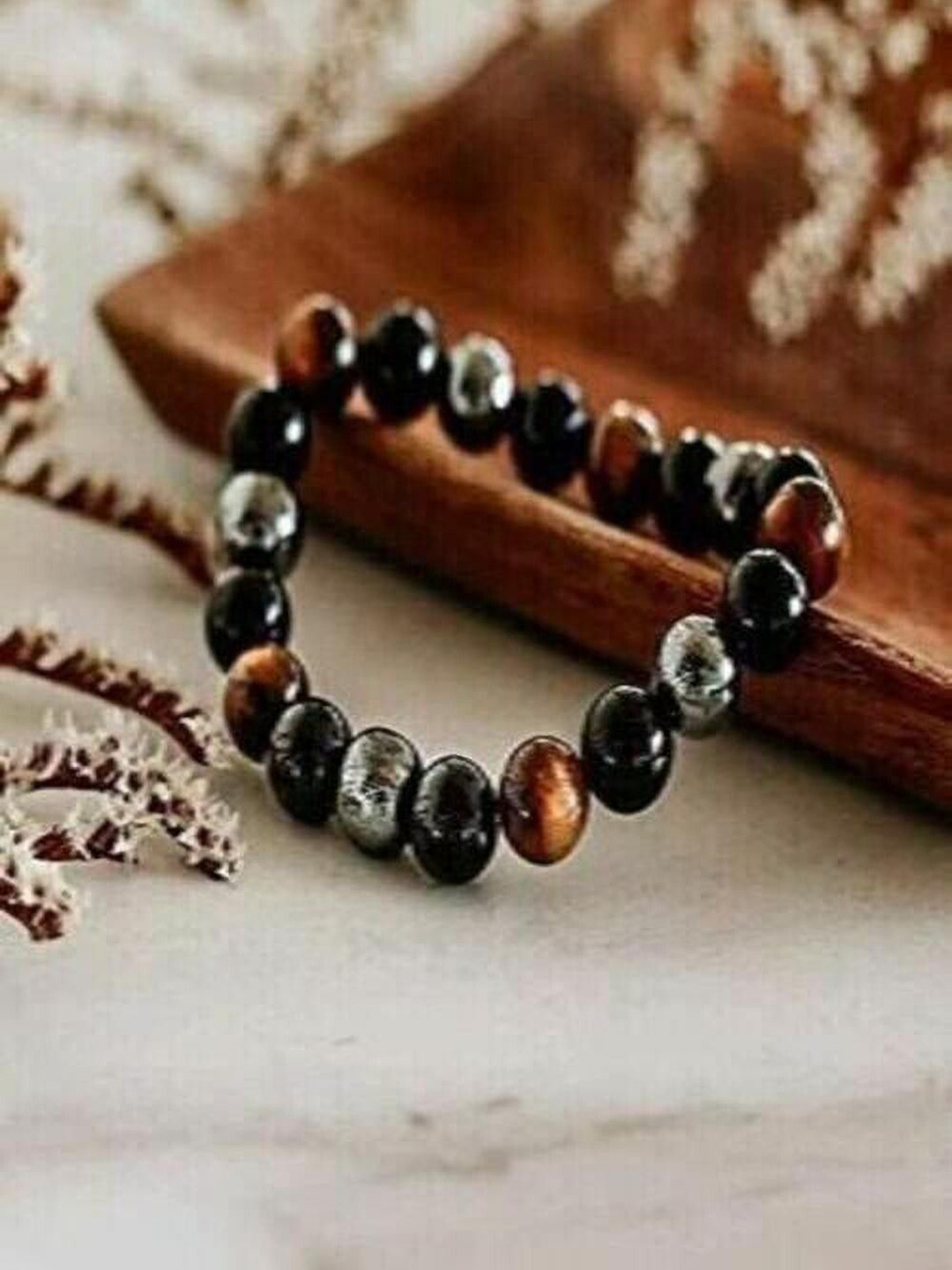 Sukhad Tigers Eye Obsidian Hematite Stones Beaded Bracelet