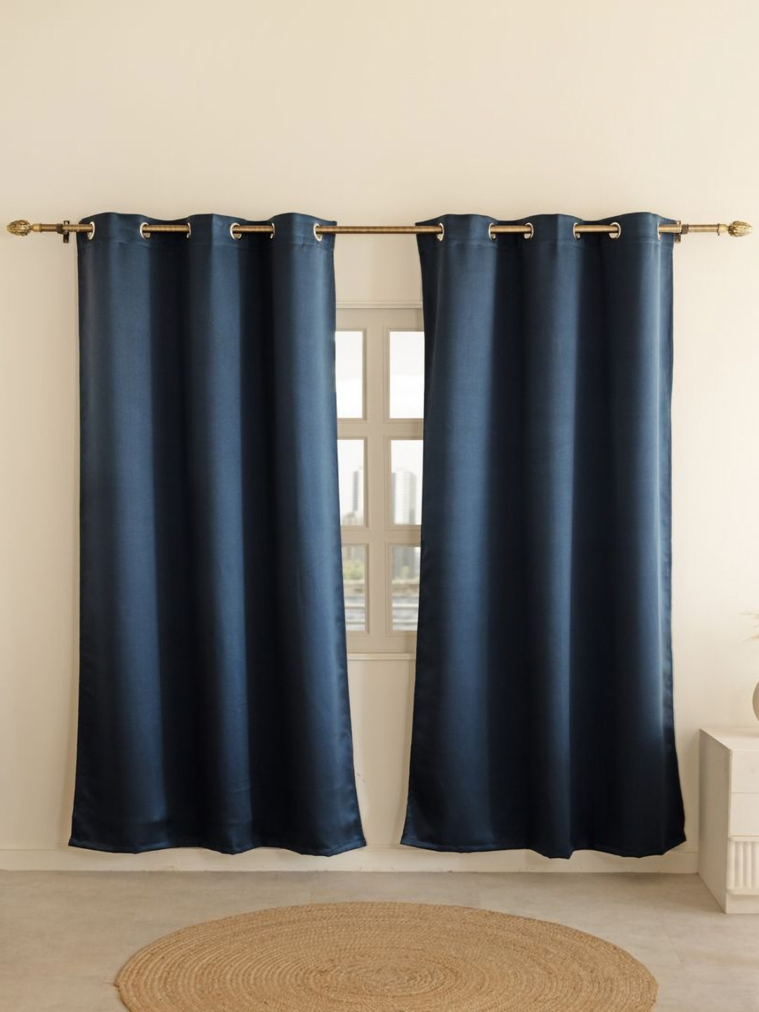 THE LINEN COMPANY Navy Blue 2 Pieces Black Out Door Curtains