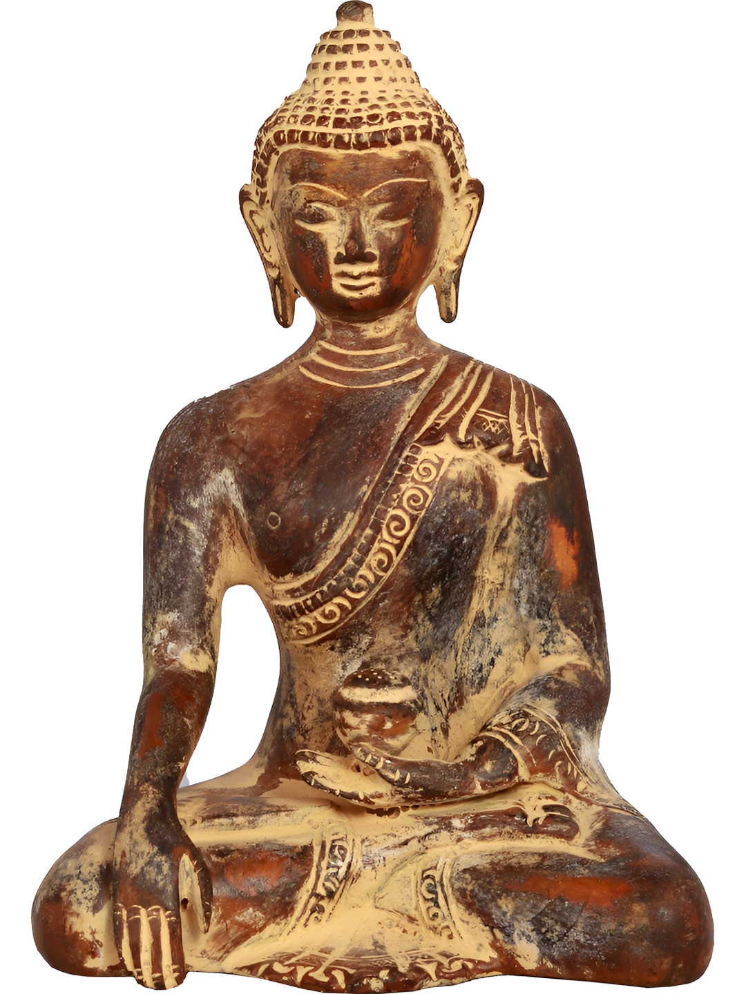 Exotic India Antique Brown & Beige Buddha Brass Idol Showpiece
