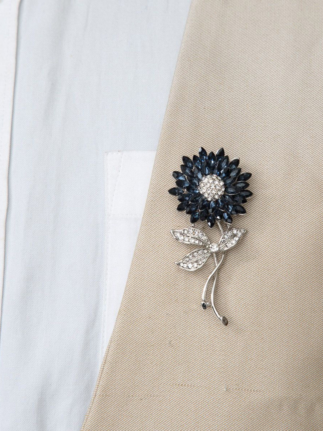 To The Nines Silver-Plated Stone Studded Floral Brooch
