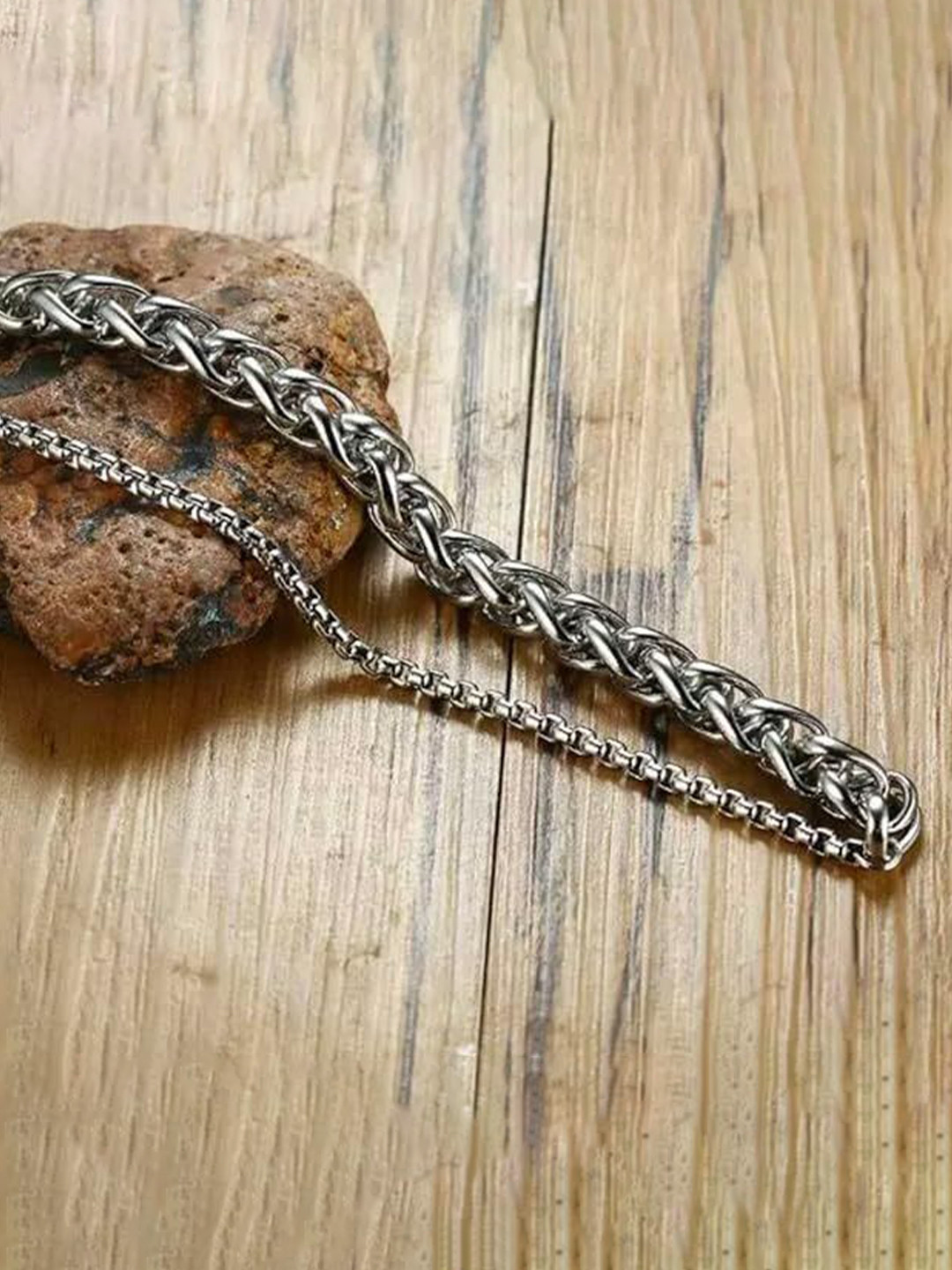 Stylewell Silver-Plated Stainless Steel Rope Thick Dual Layer Rassa Link Bracelet