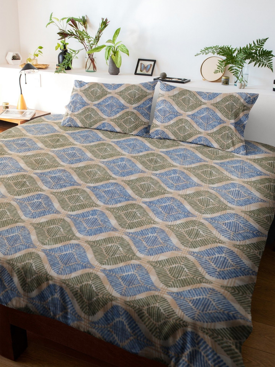 HARYANA HOOPS Blue Abstract Cotton 220 TC Queen Fine Bedsheet with 2 Pillow Covers-89 x 98 inches