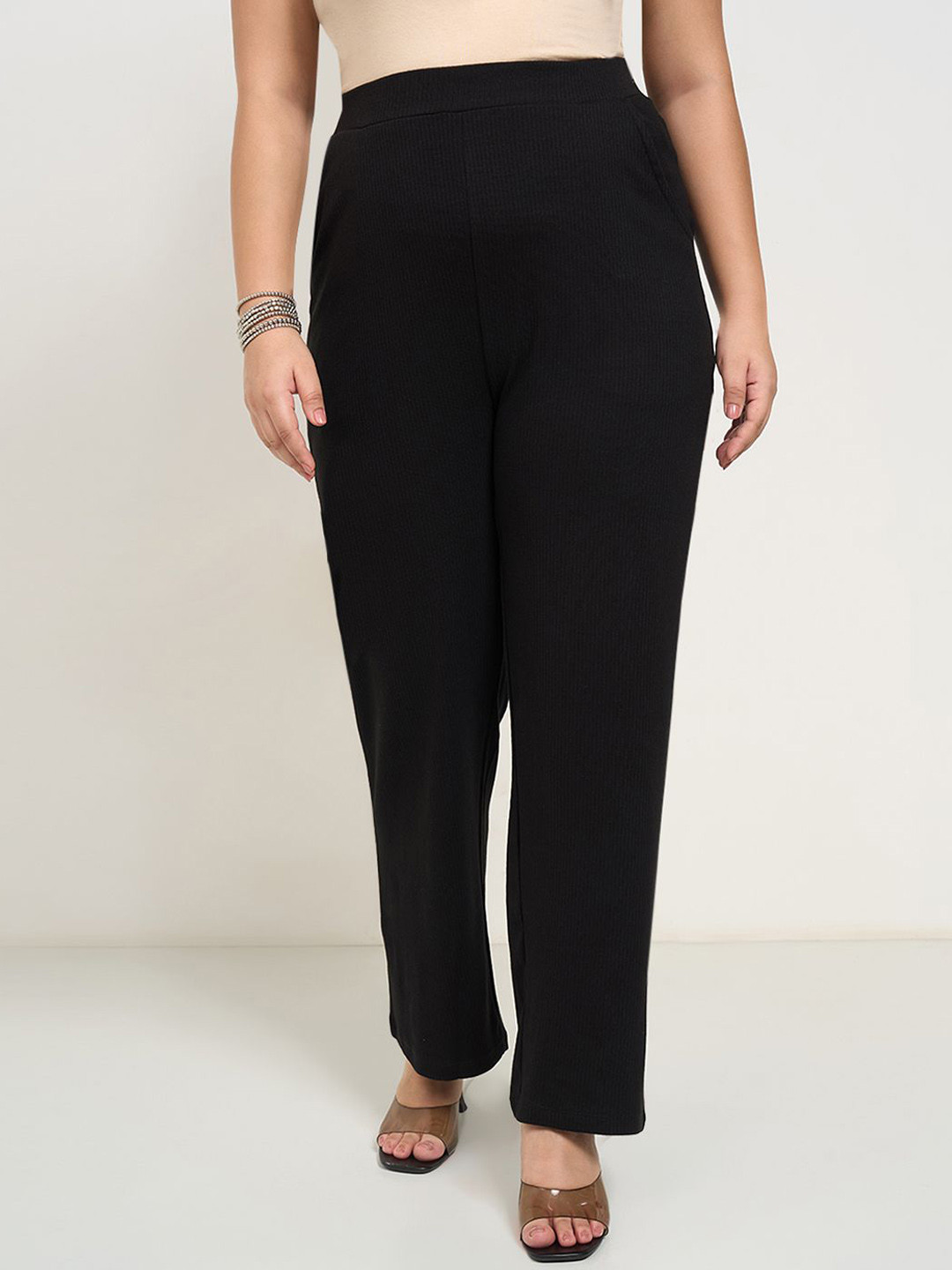 Honey Curvytude by Pantalo Pure Cotton Straight Fit Mid Rise Trousers With Pockets