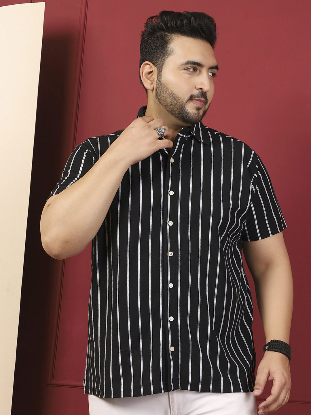 bigbanana Men Striped Plus Size Casual Shirt