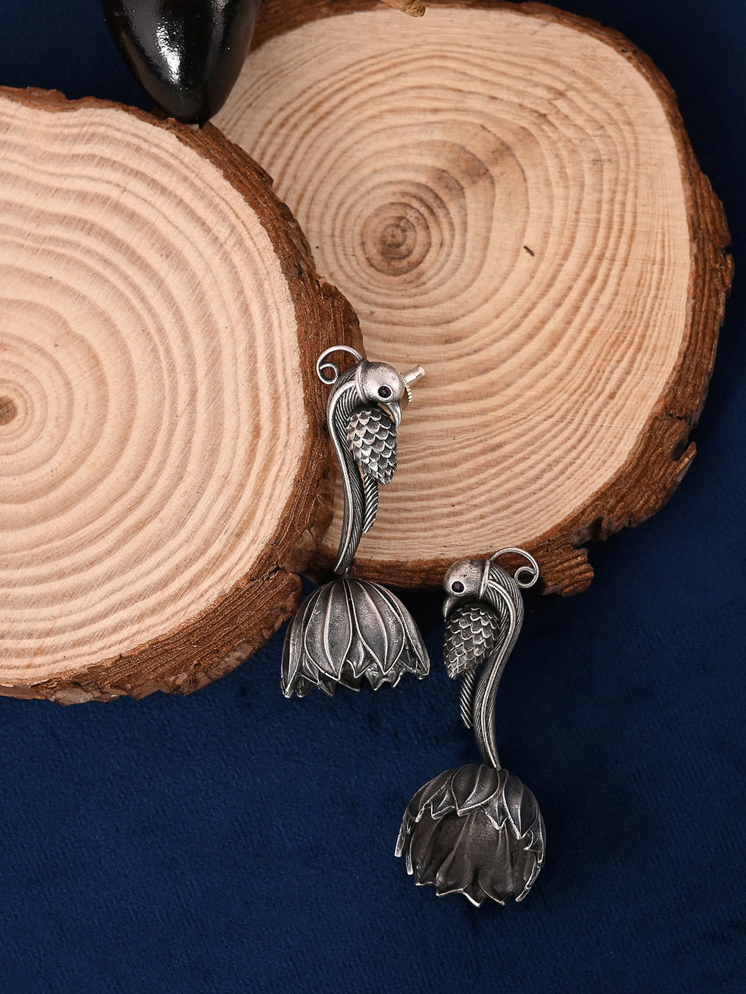 Tanusha Jewels Silver Plated Oxidised Dome Shaped Jhumkas