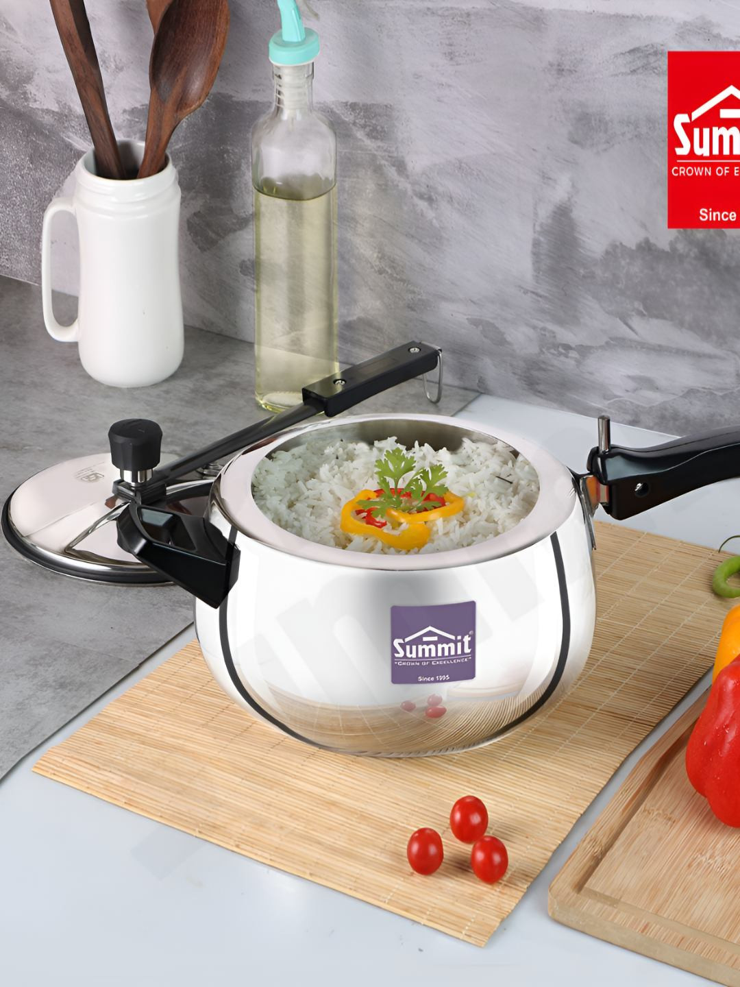SUMMIT Elite Silver Tri-Ply Stainless Steel Dishwasher Safe Induction Inner Lid Pressure Cooker-5 L