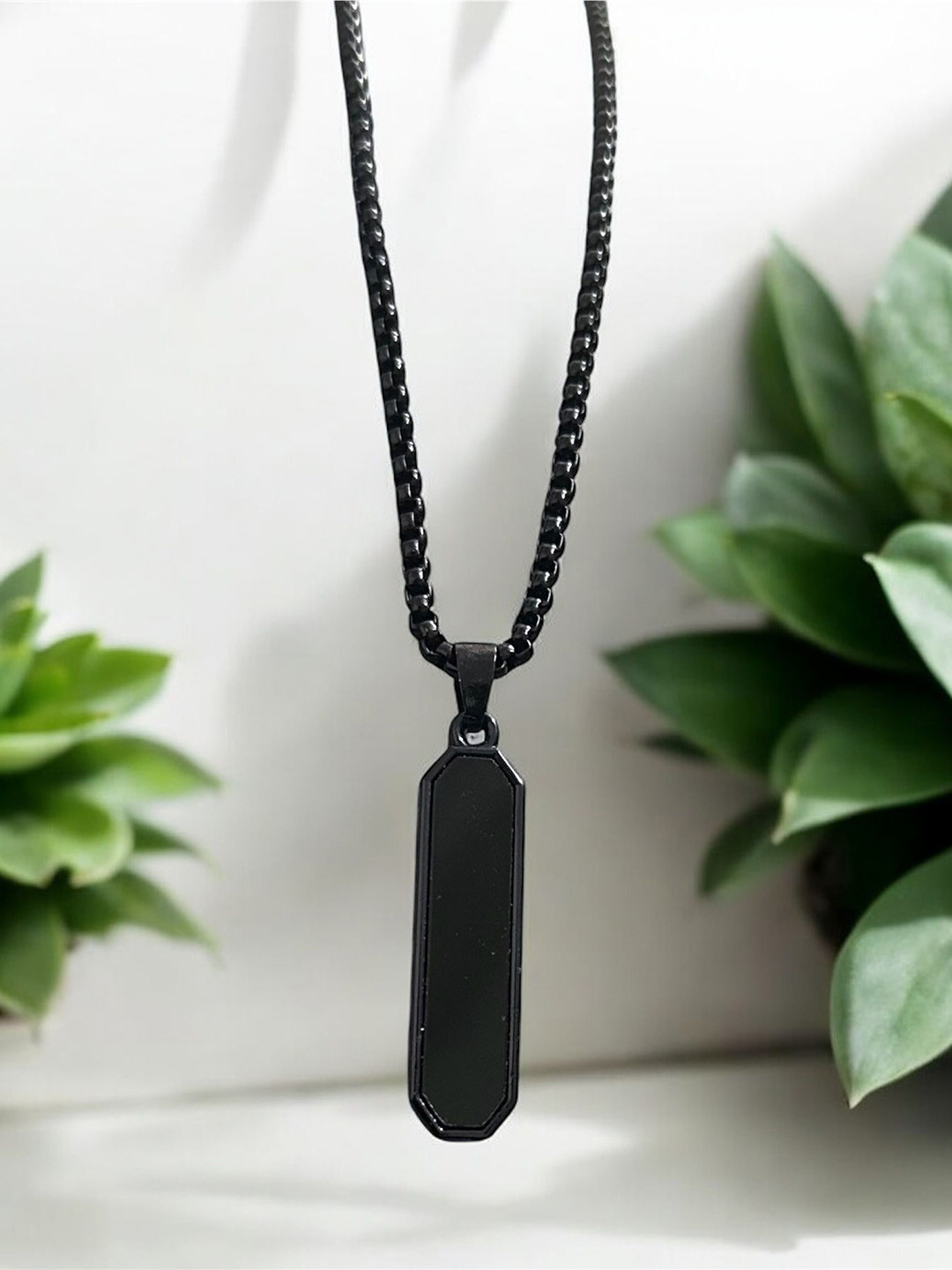 Nitant Men Silver-Plated Rectangular Shaped Pendant with Chain