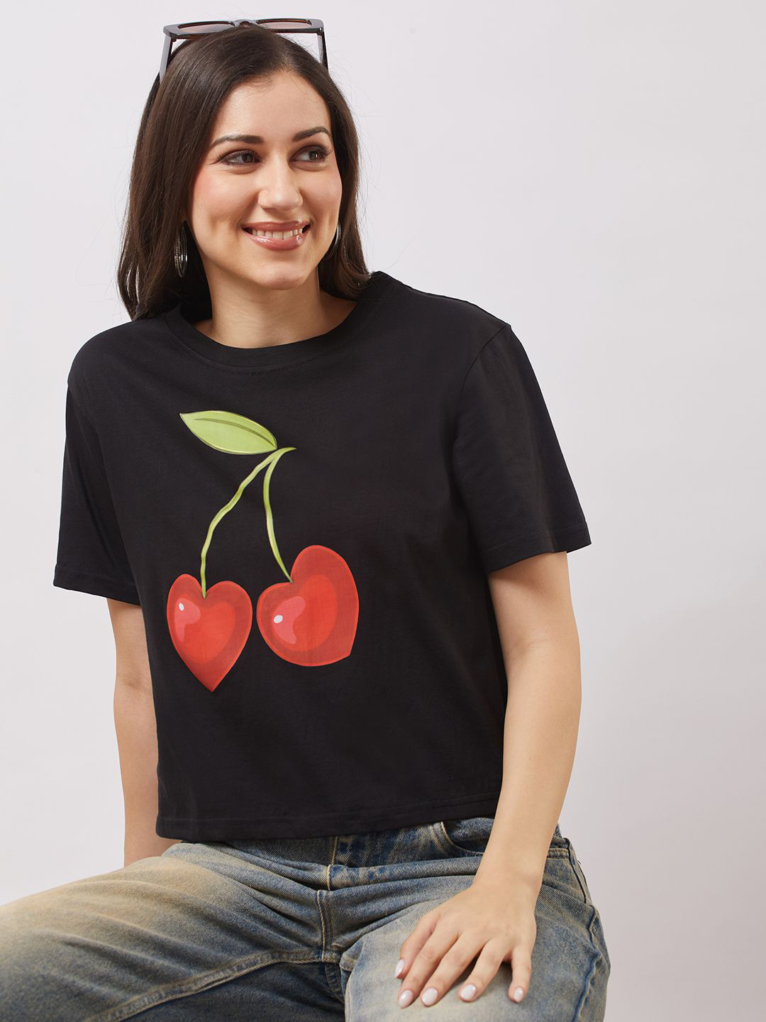 Globus Round Neck Short Sleeves Cherry Print Oversized T-Shirt