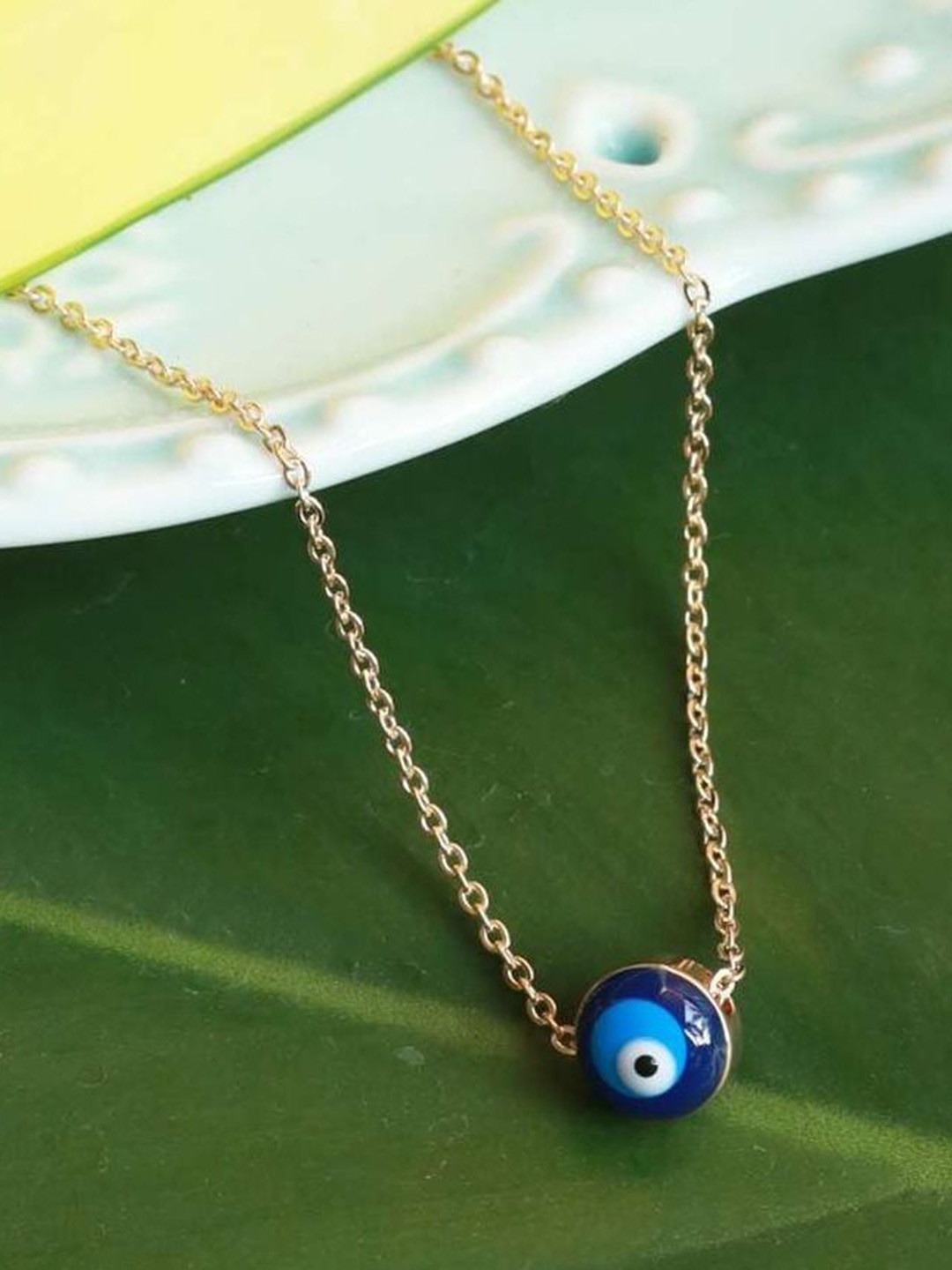 Uniqon Rose Gold-Plated Circular Evil Eye Nazariya Charm Pendants with Chains