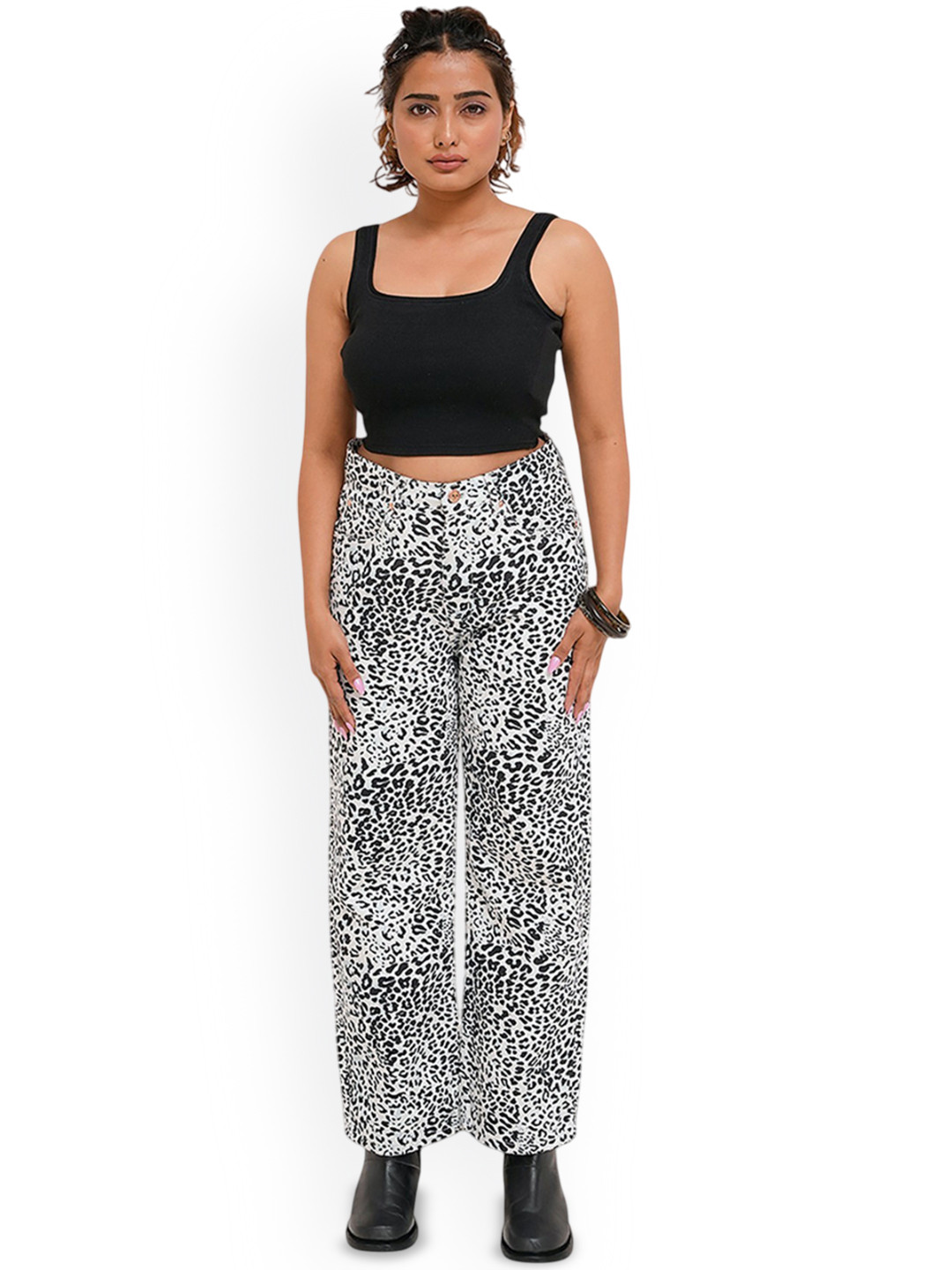 DAYER Women Zebra Print Comfort Straight Fit High-Rise Jeans