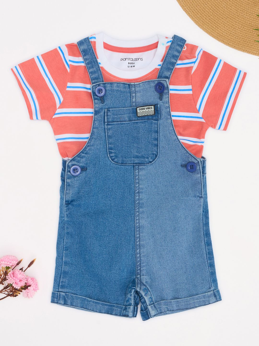 Pantaloons Baby Striped T-Shirt With Dungarees