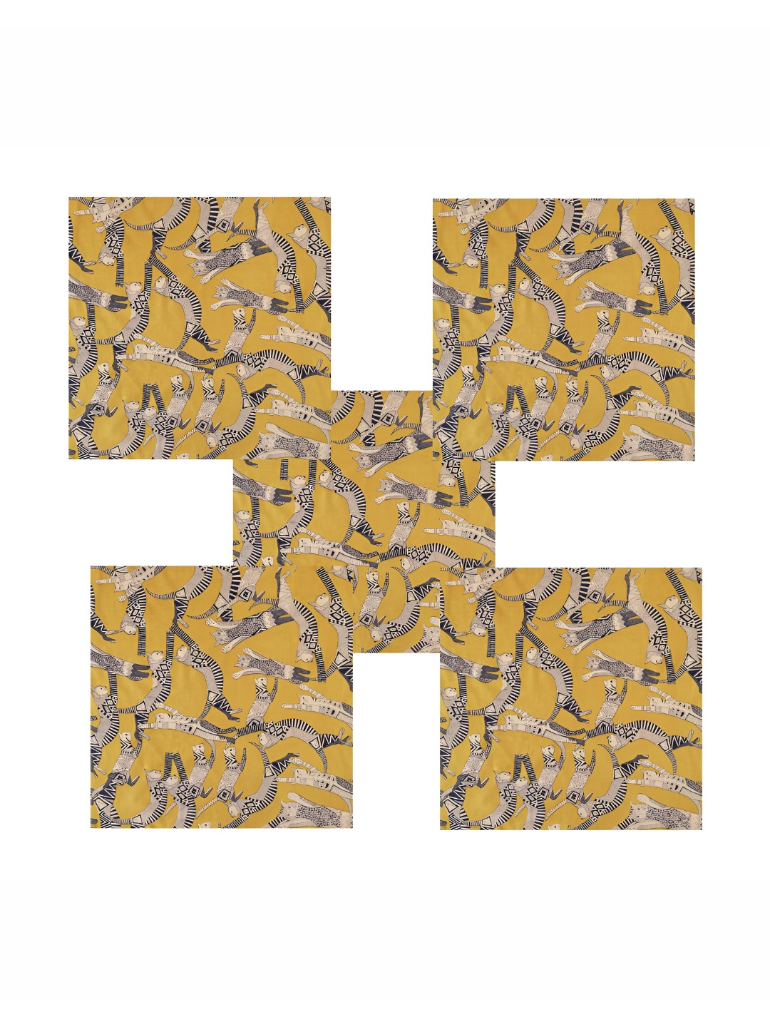 HANDICRAFT PALACE 6Pcs Yellow & Grey Cat Screen Printed Cotton Dinner Table Napkins