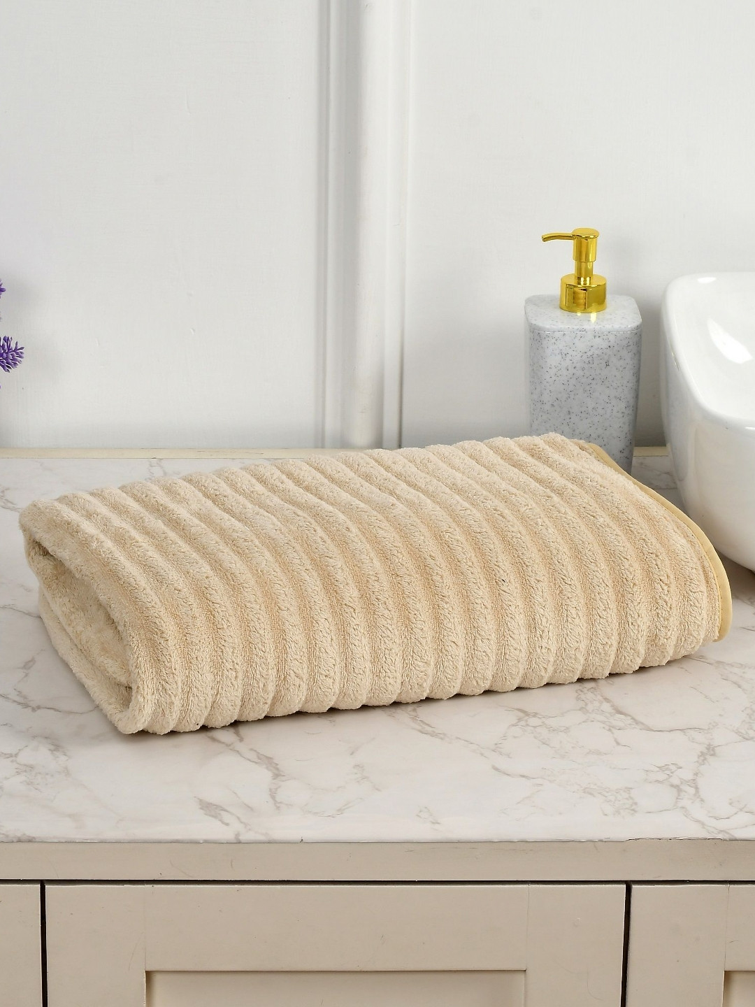 Cotton Bolls Textiles Beige 1 Striped Other 300 GSM Bath Towel