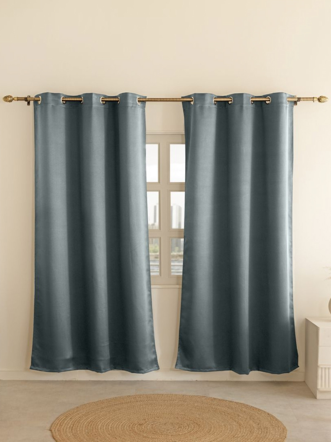 THE LINEN COMPANY Grey Set of 2 Black Out Door Curtain