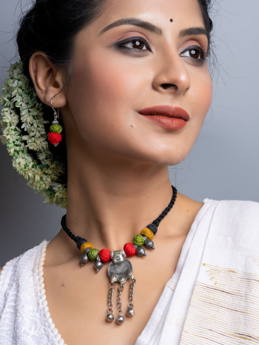 Look and Adorn Afghan Red Green Necklace Set with Earrings