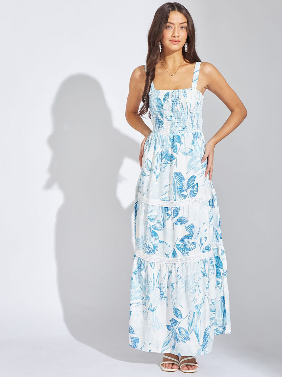 Latin Quarters Floral Printed Square Neck Sleeveless A-Line Midi Dress