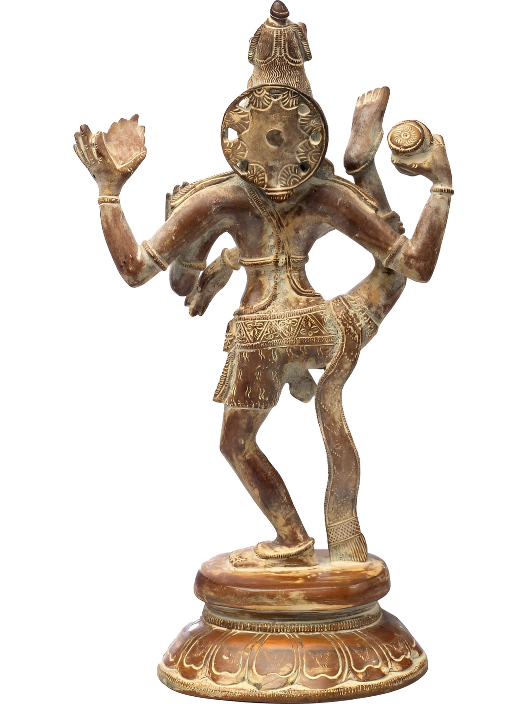 Exotic India Antique Brown & Gold Toned Lord Rudratandava Religious Idol Showpiece