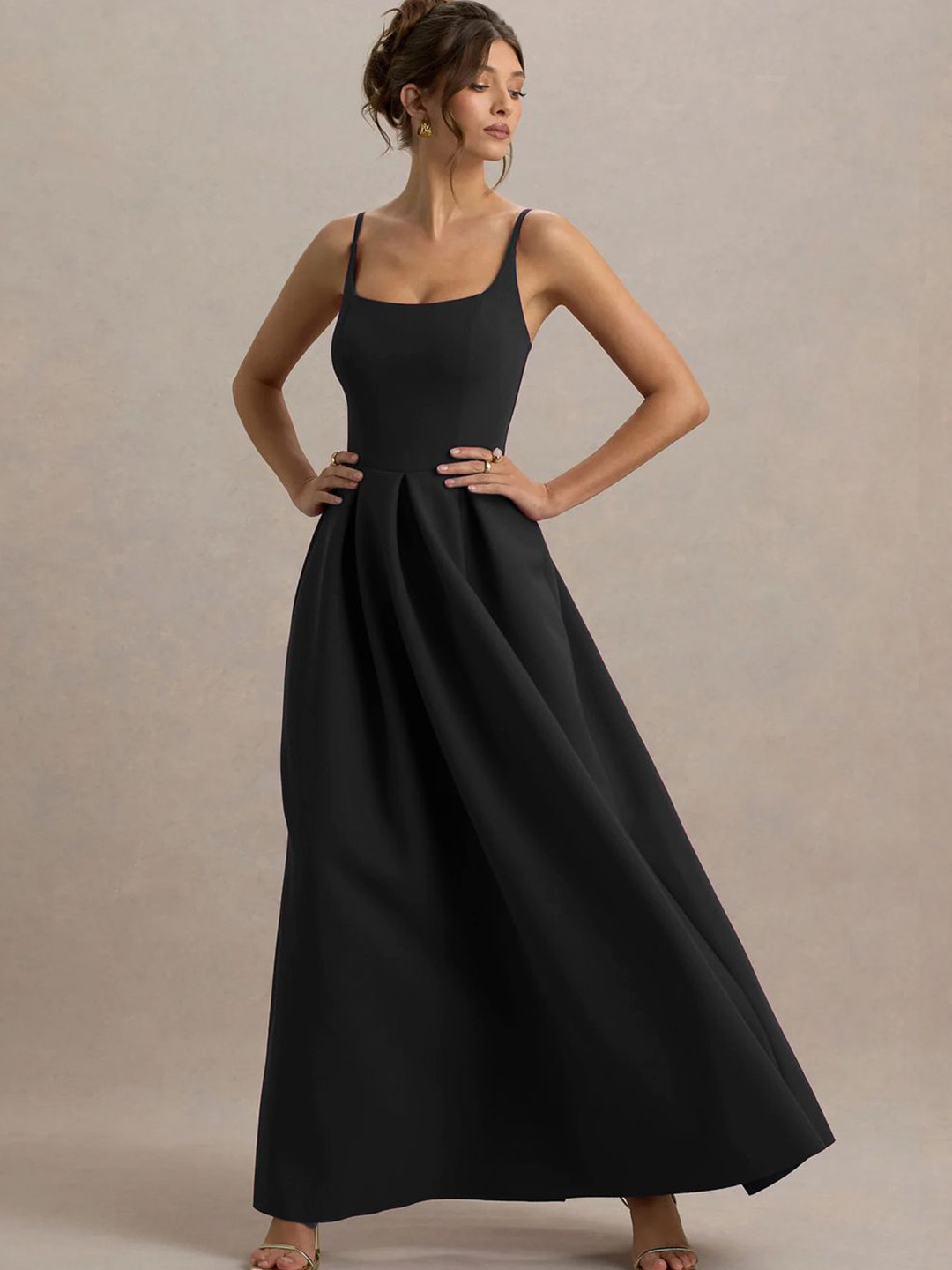 Genzy Women Square Neck Shoulder Straps Maxi Dress