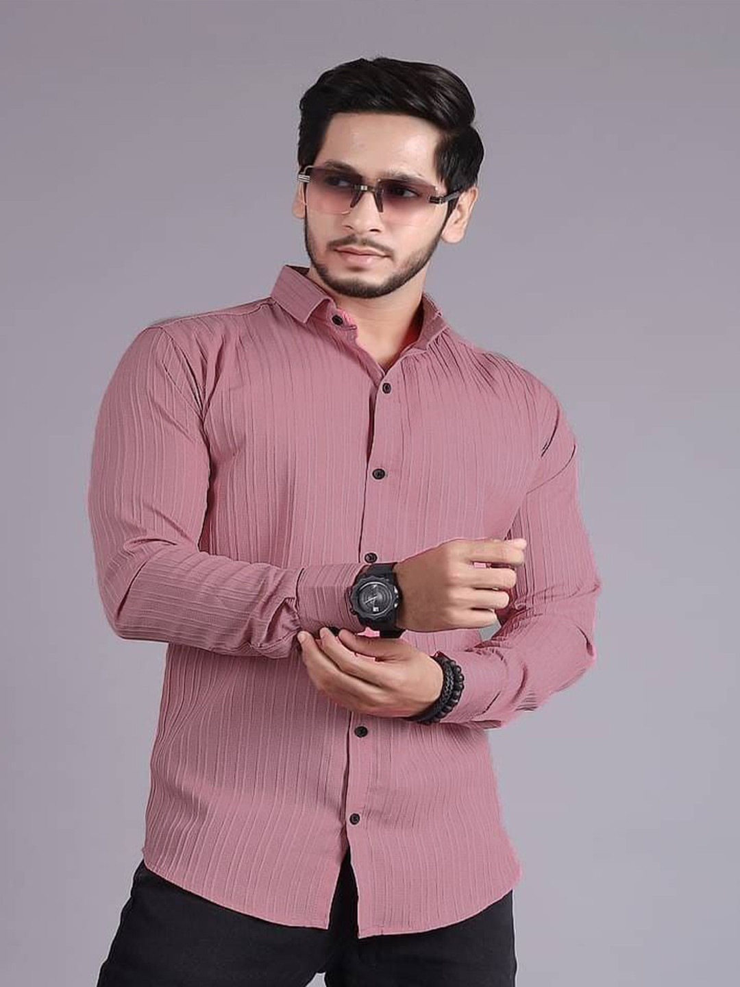 OQUENT Popcorn Standard Striped Casual Shirt