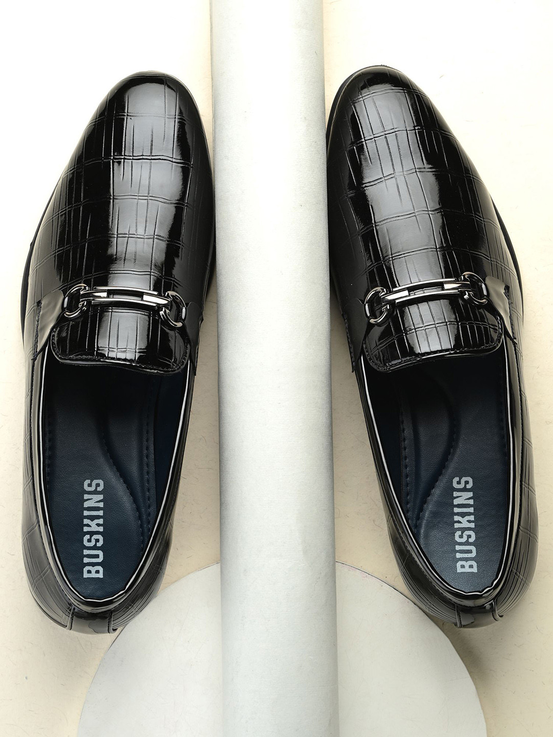 BUSKINS Men Leather Textured Formal Slip-On Shoes