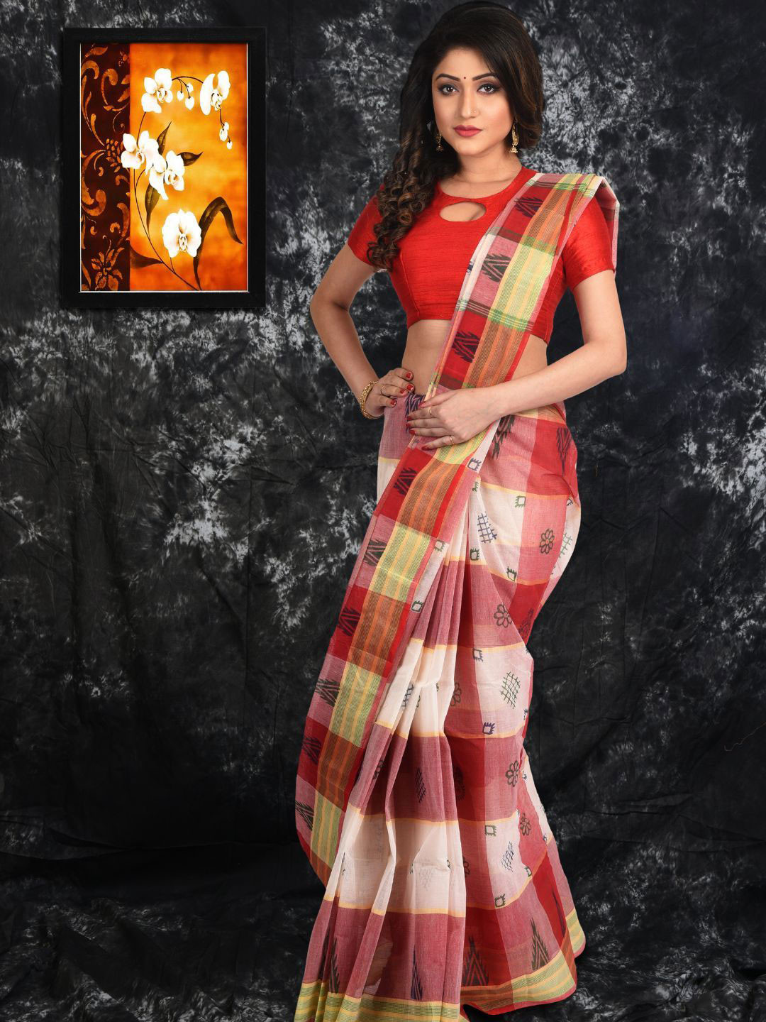 RAJ SAREE HOUSE Geometric Woven Design Pure Cotton Taant Saree