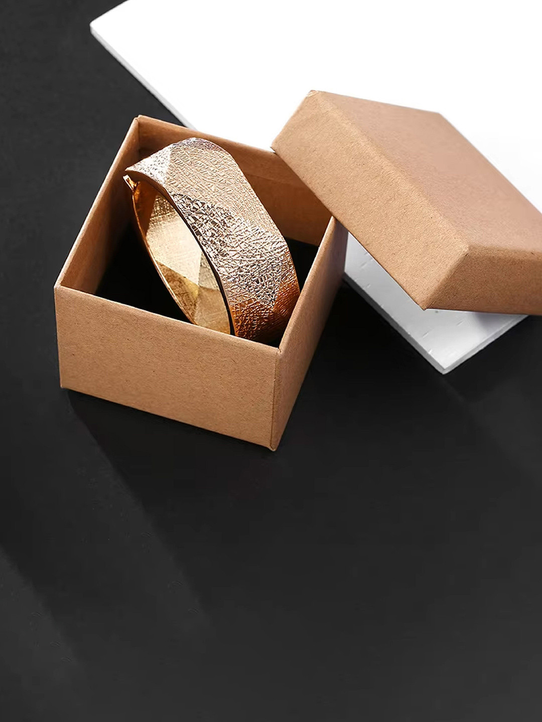 DKane Designs Stainless Steel Gold-Plated Geometric Textured Bangle-Style Bracelet