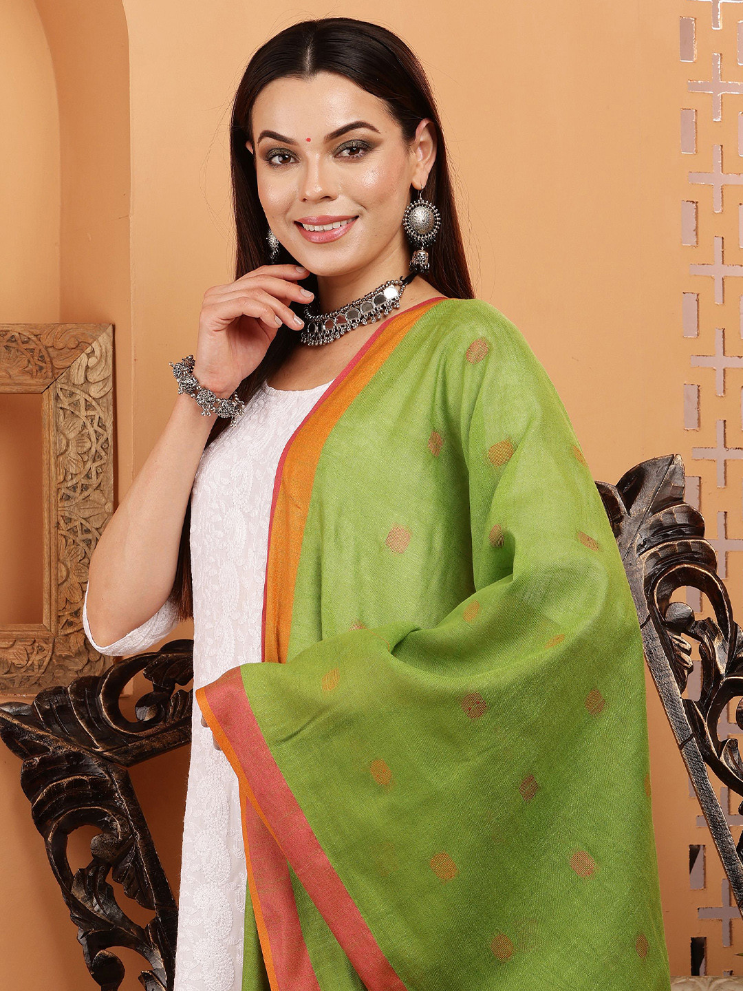 Bunkraft  Geometric Ikat Woven Design Cotton Dupatta