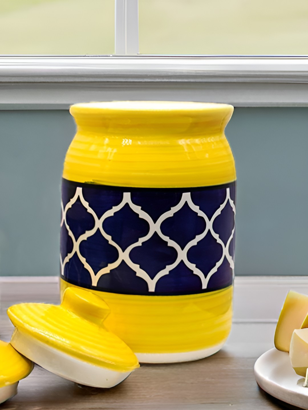 Kraftlik Handicraft 22-Pj-Np-10 Yellow Floral Ceramic Easy To Clean Clip-On Canister-1L