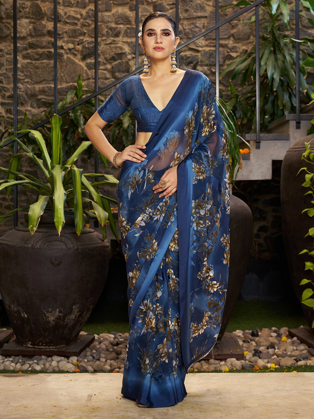 Sitanjali Floral PrInted Satin Bagh Saree