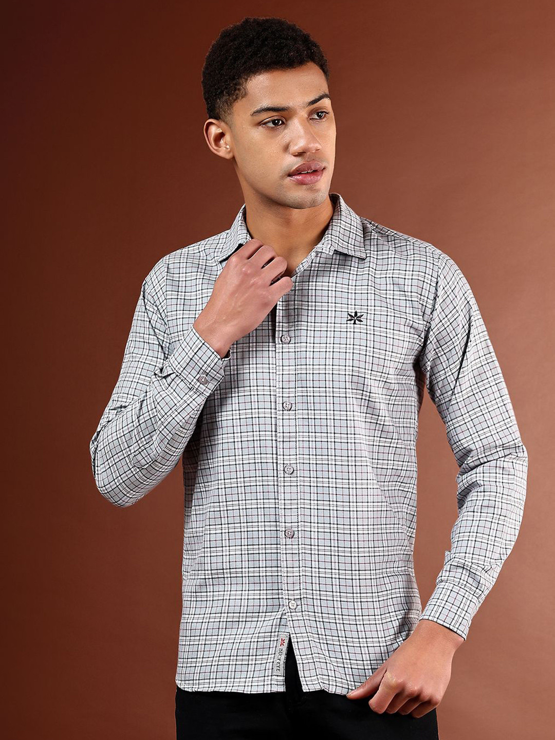 CVC Men Classic Checked Grey Cotton Shirt