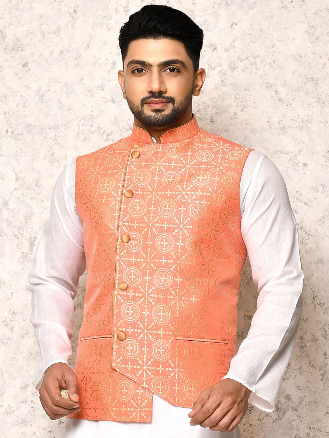 RANAK Digital Printed Art Silk Nehru Jacket