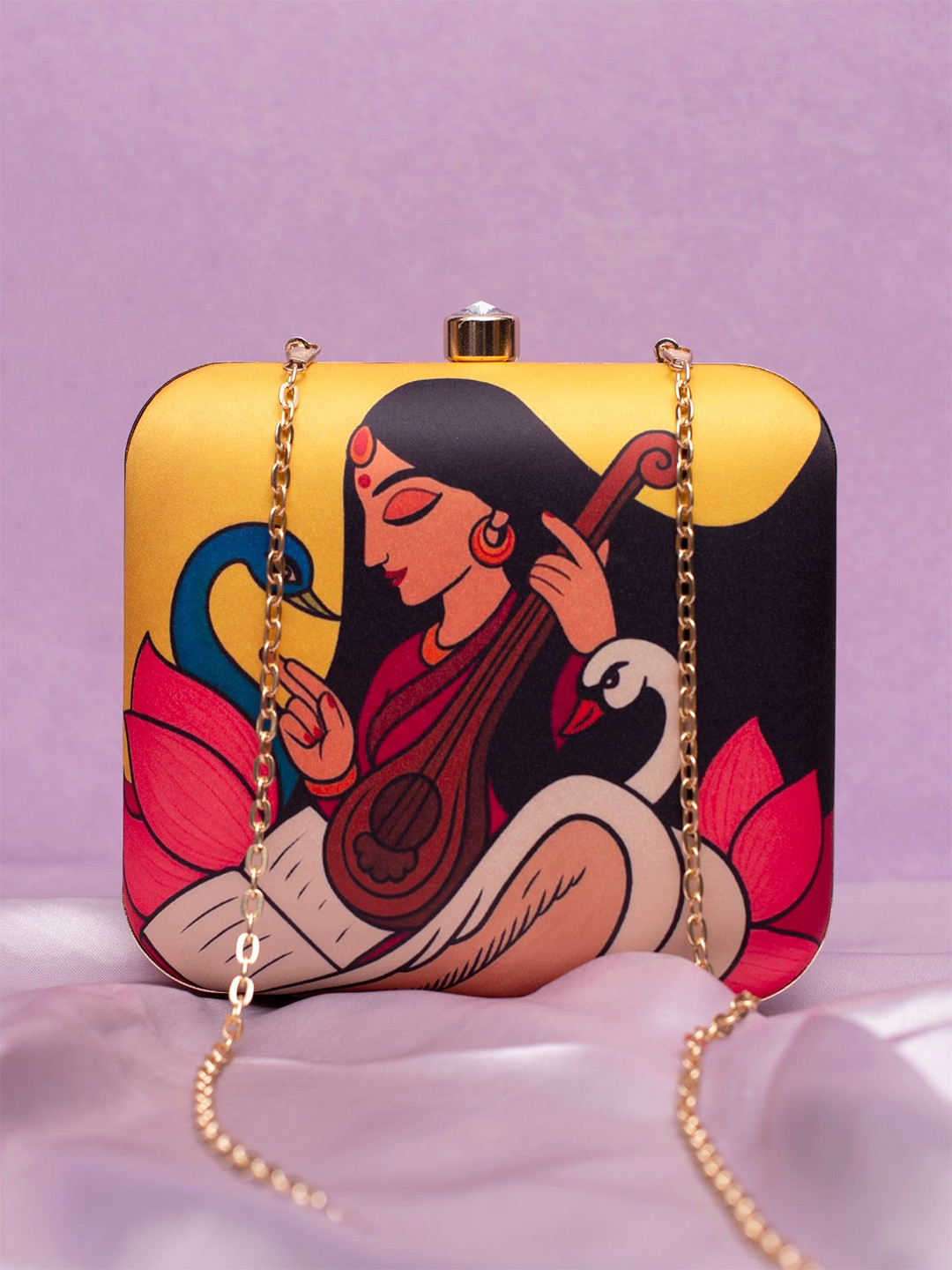 ARTKLIM Maa Saraswati Printed Box Clutch